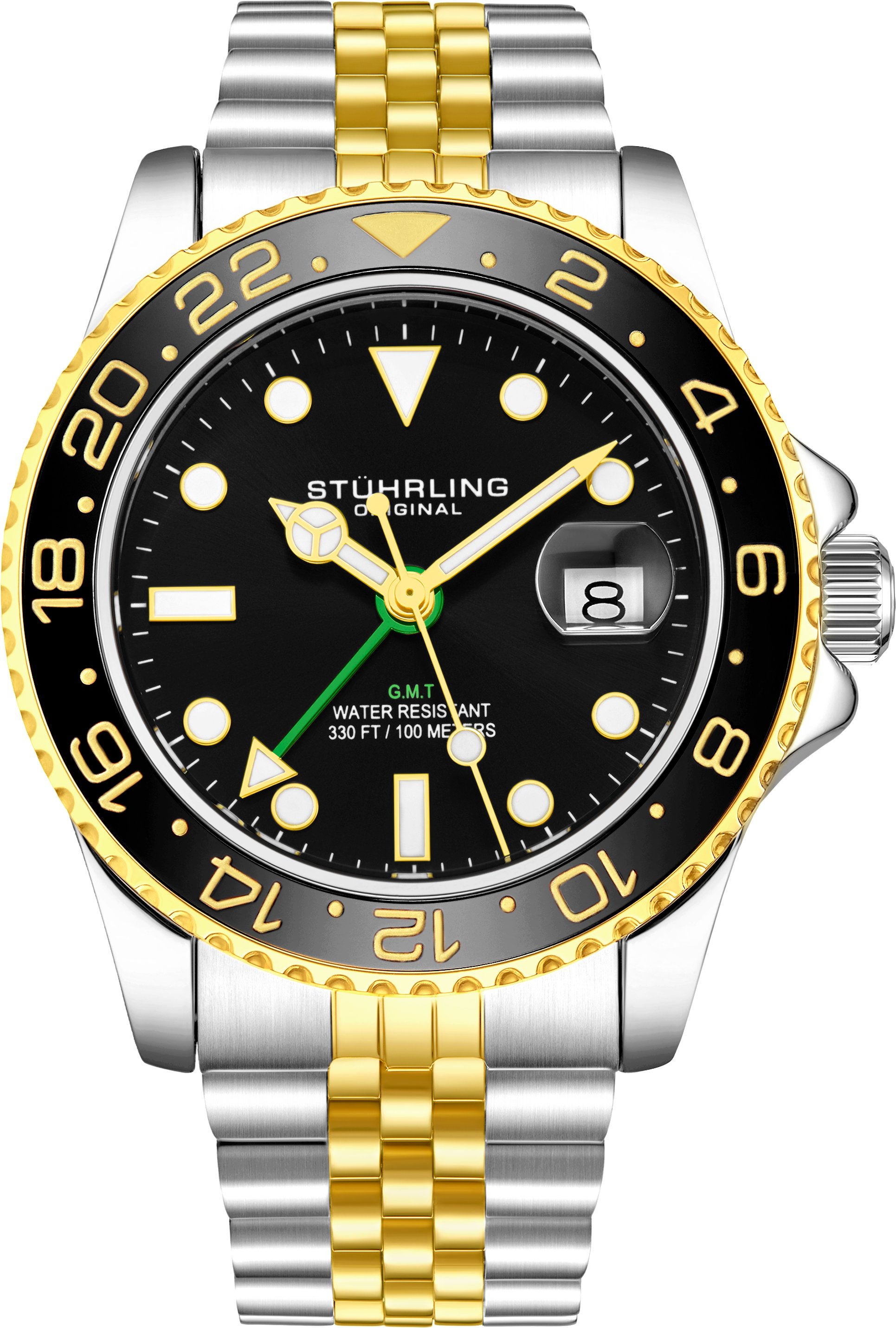 Schwarzer und gelber Meridian GMT Quarz 42mm