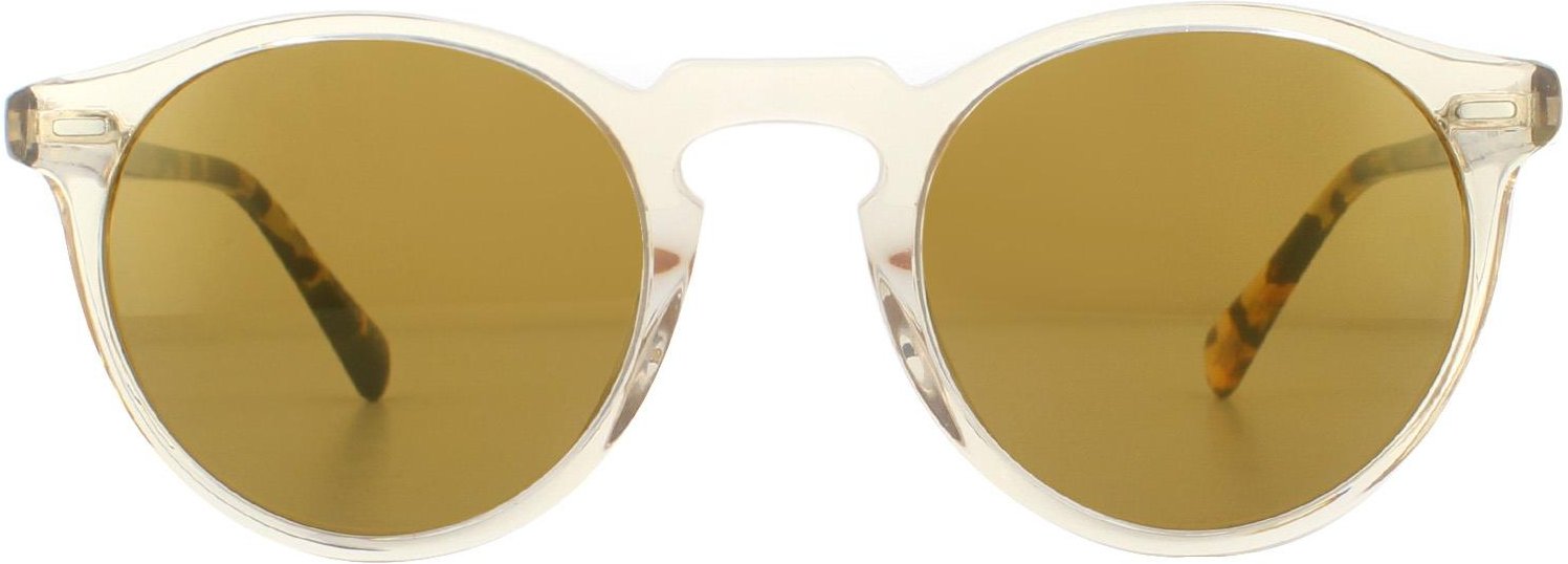 Oliver Peoples Runde Herren Sonnenbrille in Buff und Dunkel Schildpatt mit Goldspiegelglas