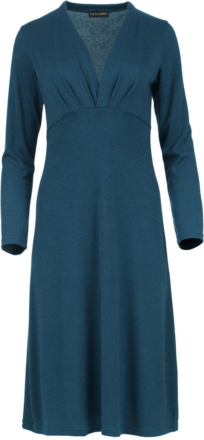 Petrolfarbenes Strick-Midikleid – Eleganter Langarm, Knielang