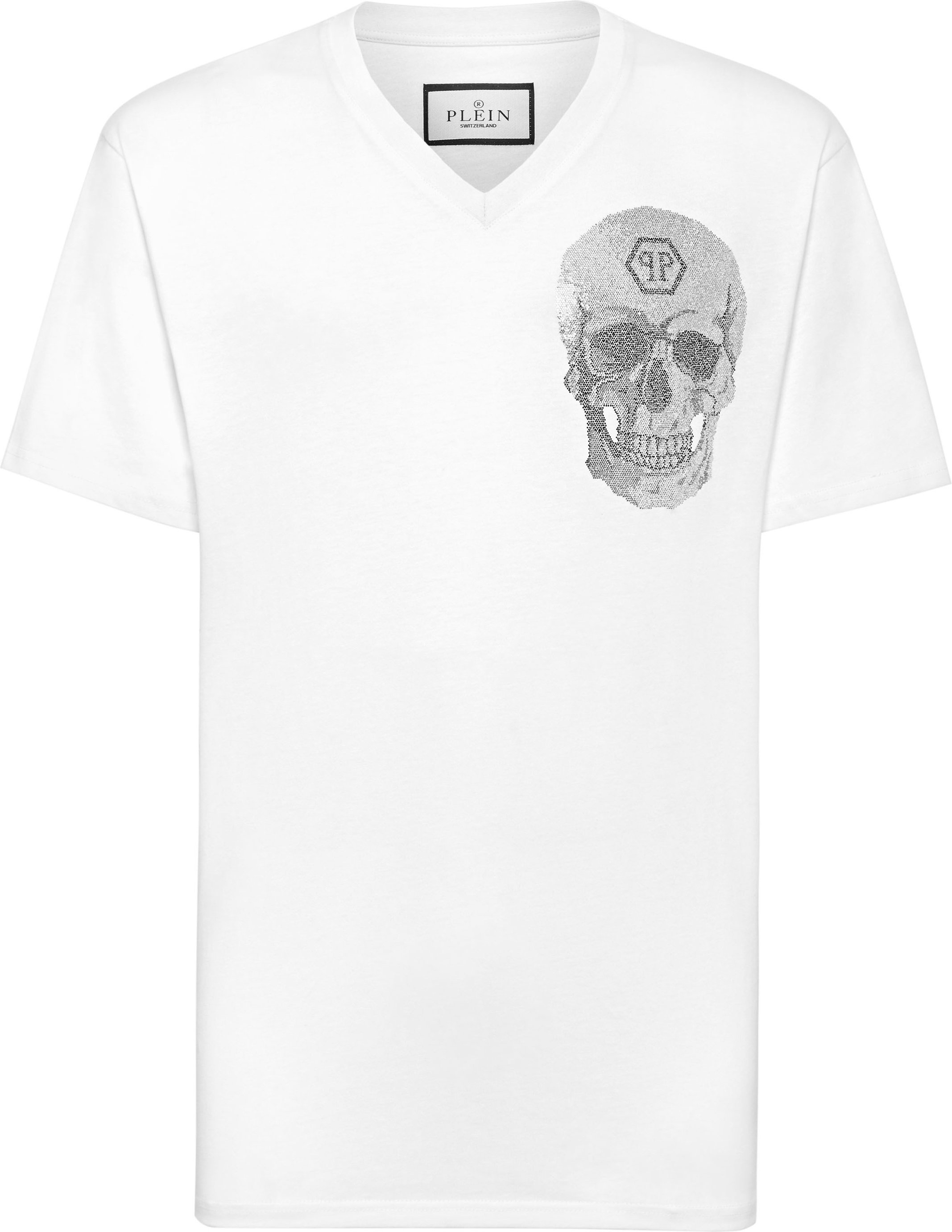 V Neck Heavy Cotton T-Shirt Crystal Skull
