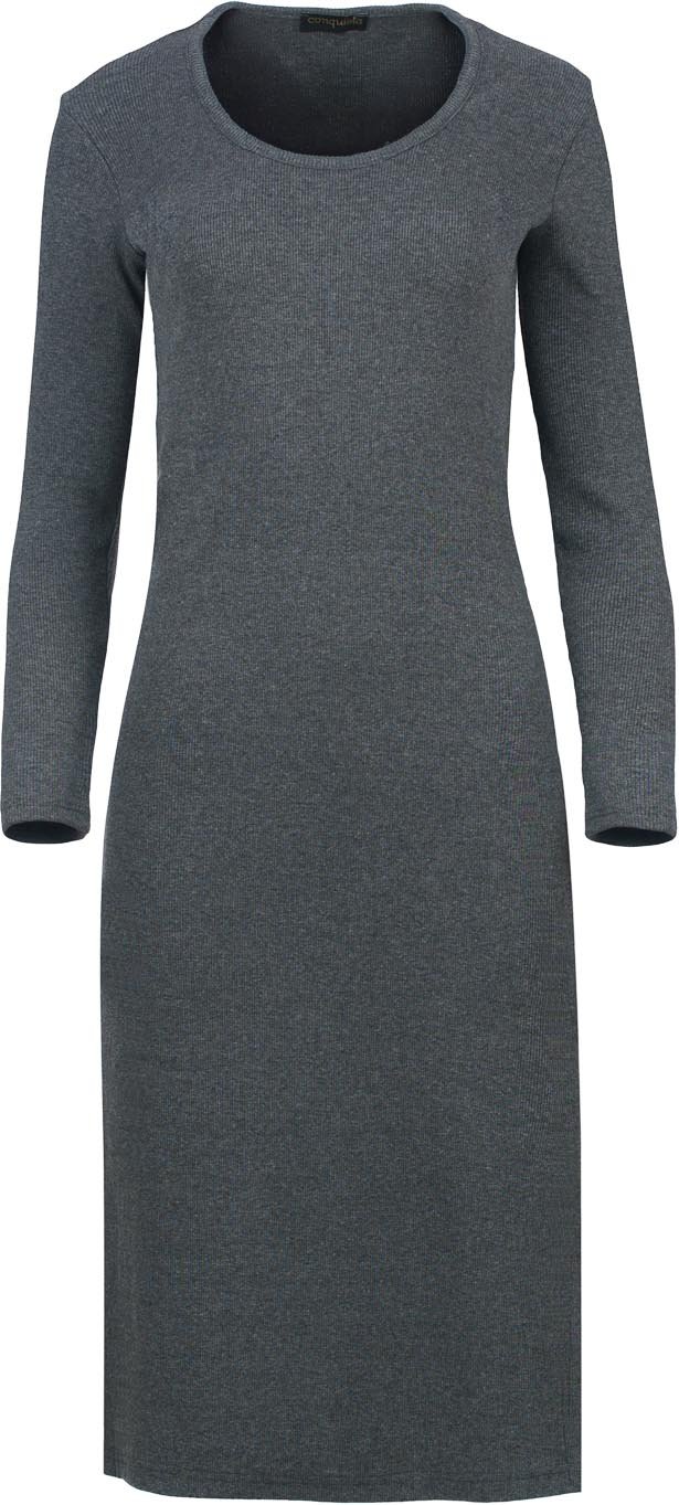 Langärmliges Midikleid mit Rundhalsausschnitt aus gerippter Baumwoll-Elastan-Mischung in Anthrazit