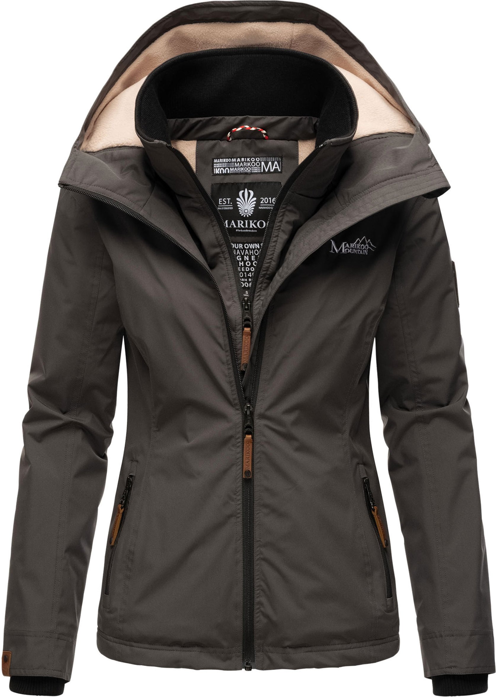 Marikoo Damen Übergangsjacke Erdbeere mit Doppelkragen & Fleece-Innenfutter