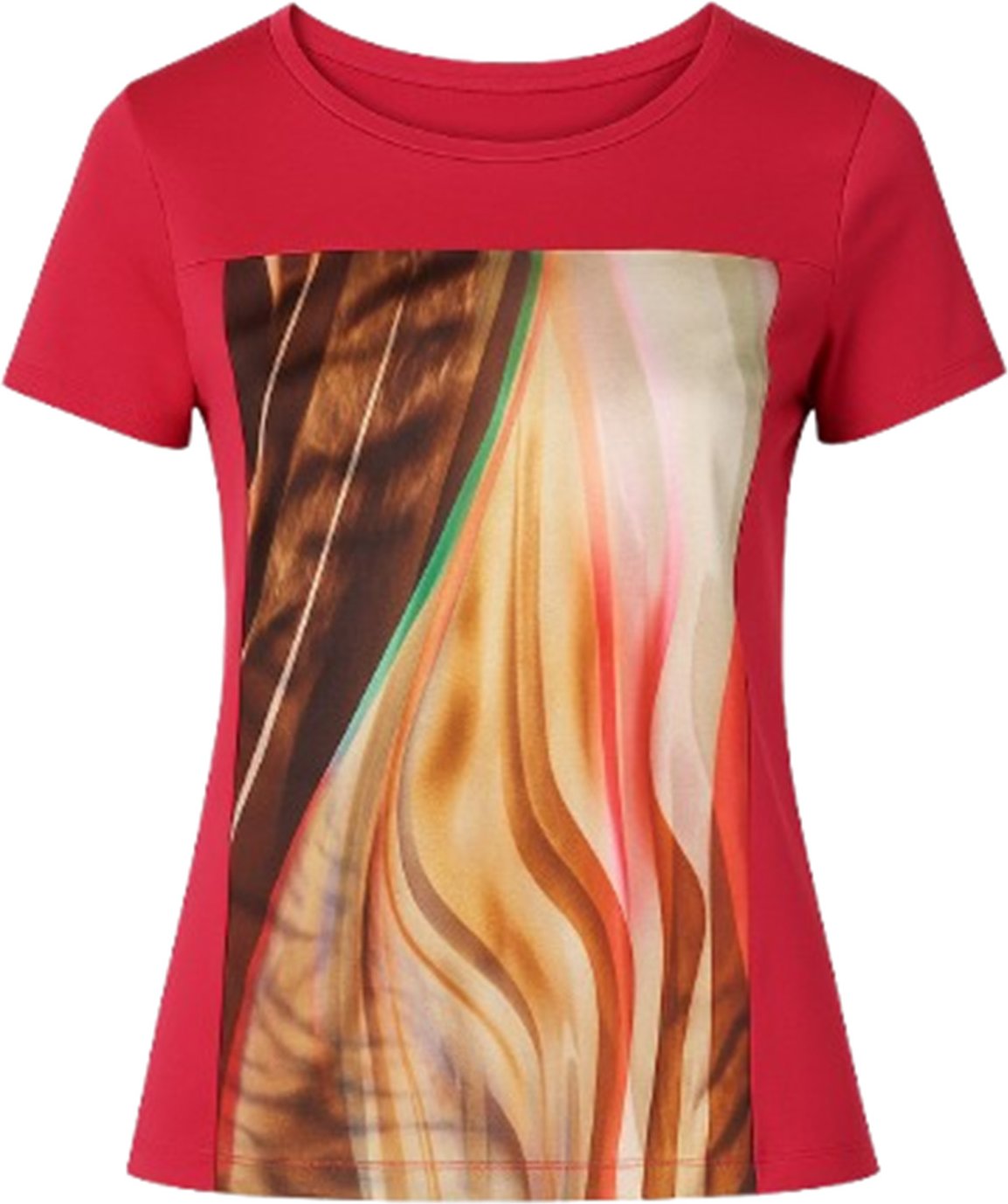 Rotes Jersey-Top mit abstraktem Print aus Viskose-Elastan