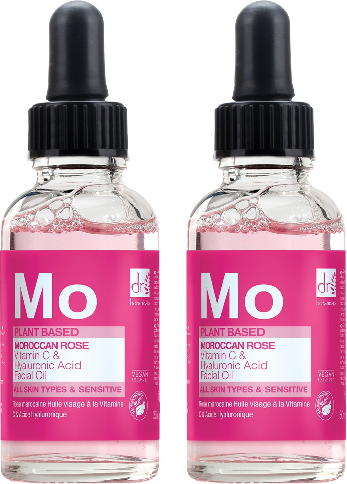 Dr Botanicals Marokkanisches Rosen-Gesichtöl mit Hyaluronsäure & Vitamin C 30ml x 2 Duo-Pack
