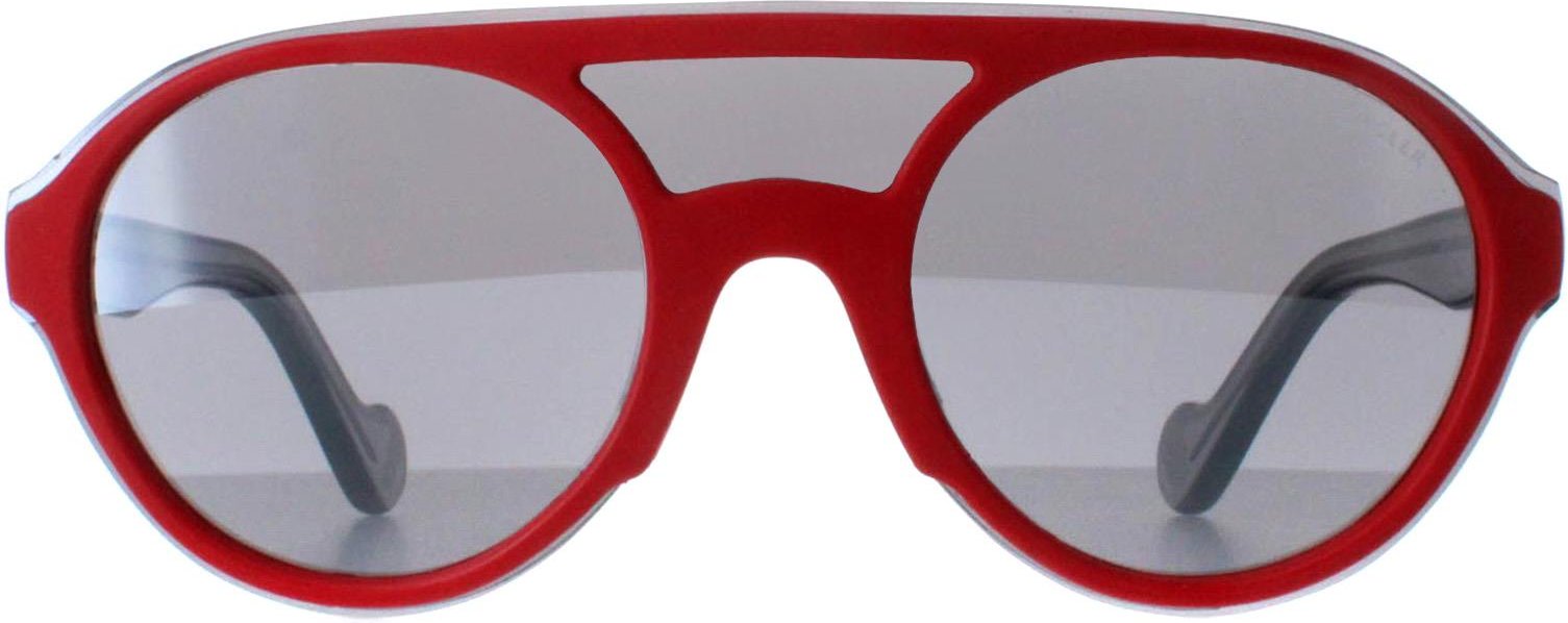 Moncler ML0052 66C glänzend rot und grau transparent grau Spiegel Sonnenbrille