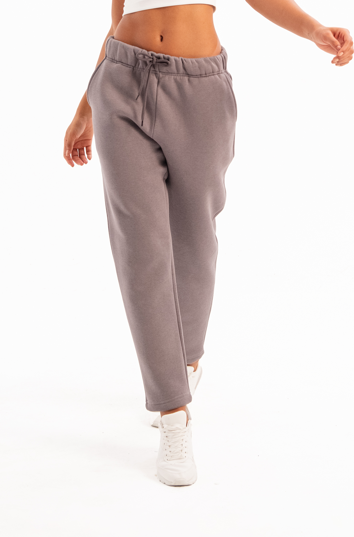 Graue Damen-Jogginghose mit lässiger Passform, hohem Bund und Polarfleece-Futter – Echo