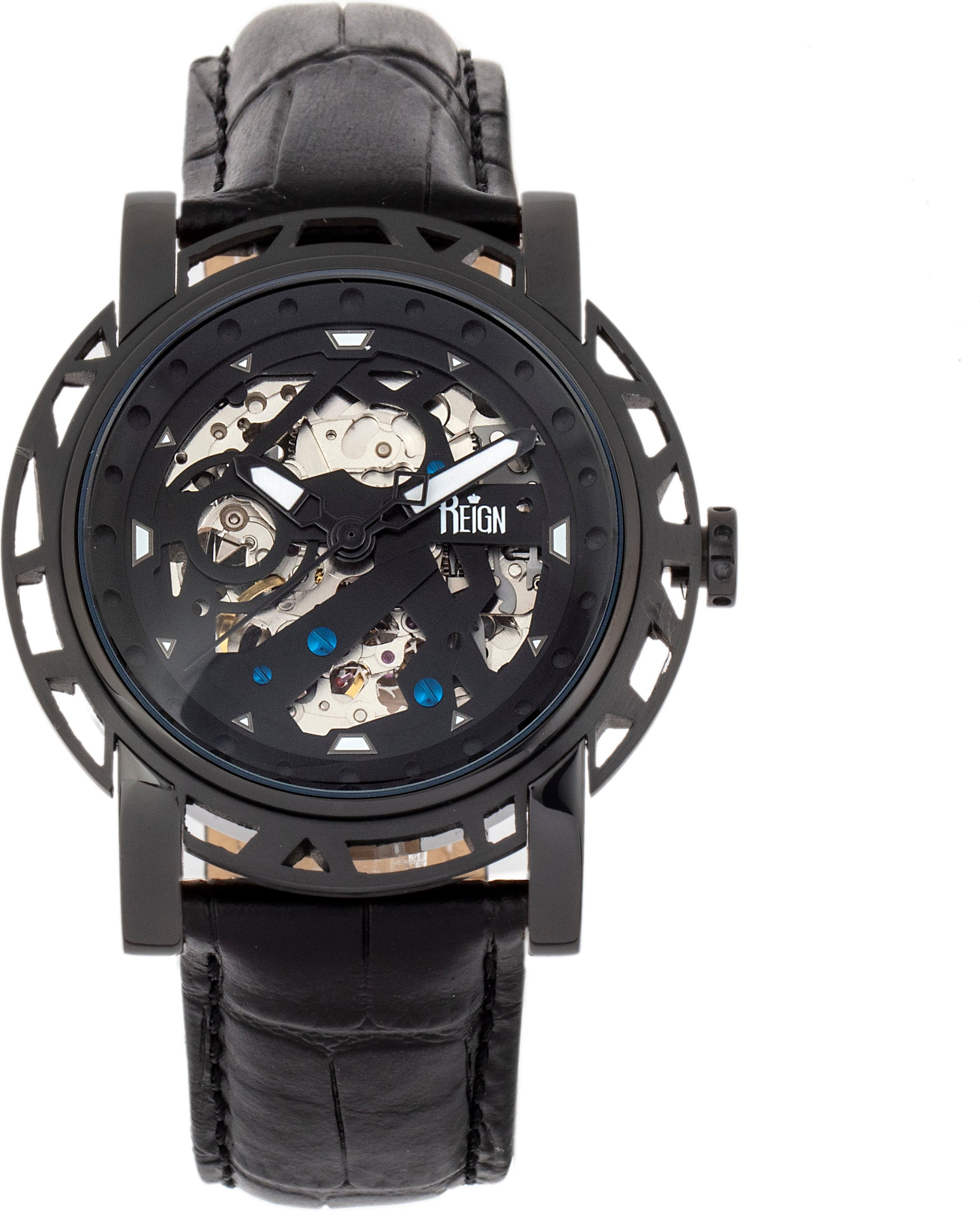 Reign Stavros Automatik-Skelett-Lederarmbanduhr