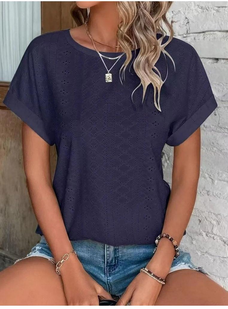 Damen Kurzarmshirt mit Rundhalsausschnitt und Ösen