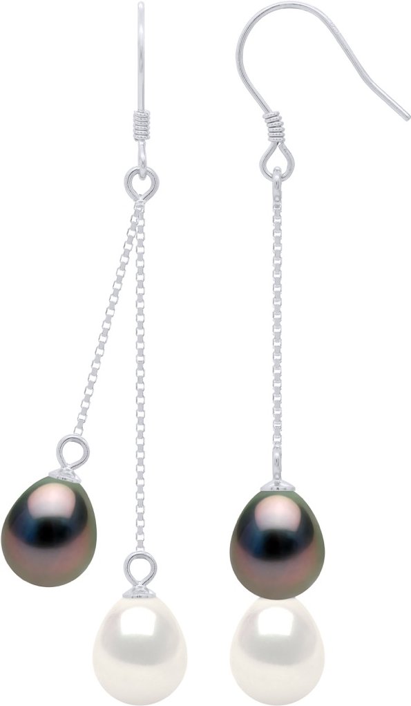 Hängende Ohrringe – 2 echte Zuchtperlen, oval, 8–9 mm