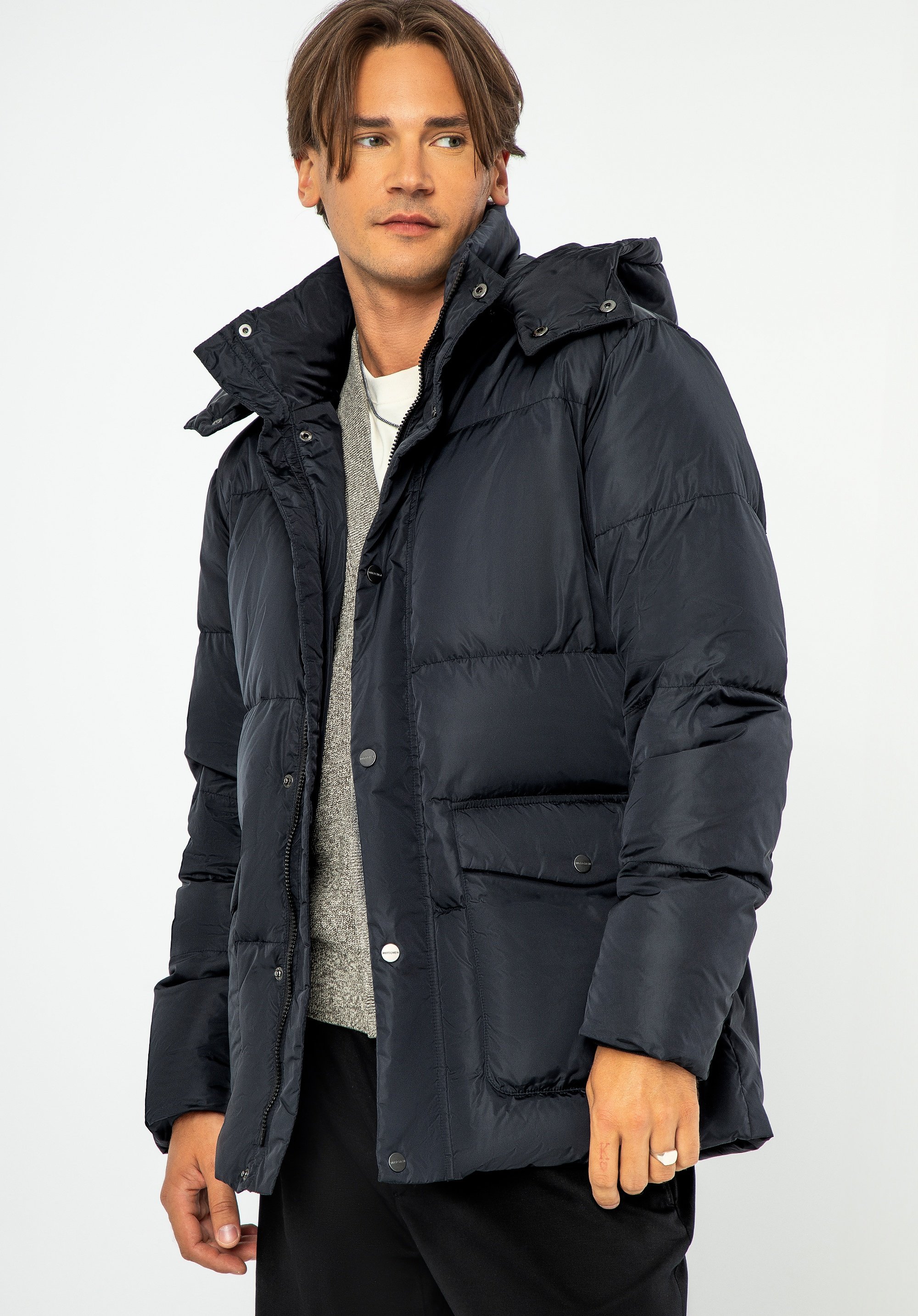 Wittchen Herren-Stepp-Daunenjacke mit Kapuze, Marineblau, Nylon