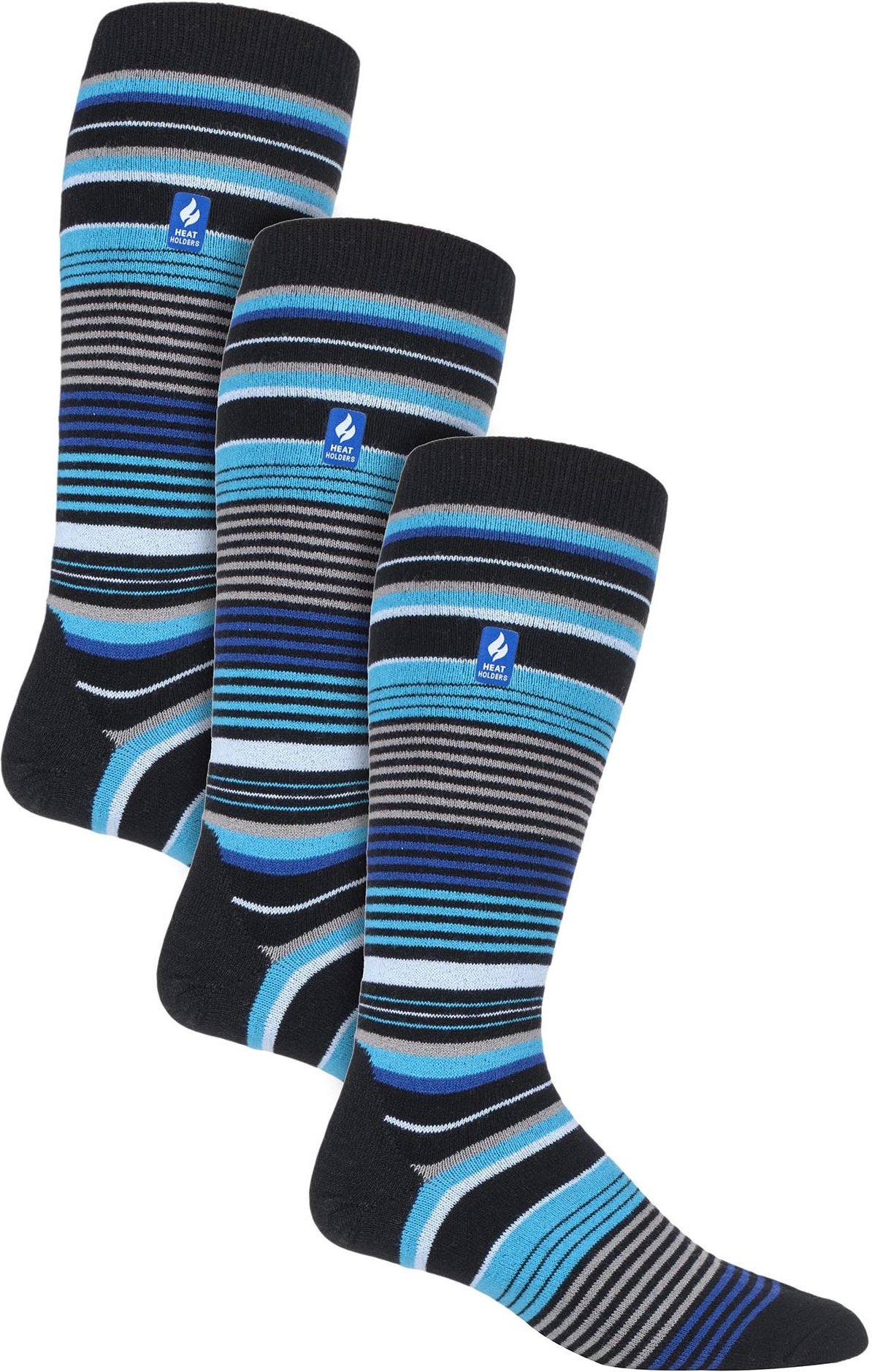 Thumbnail - 3 Paar Multipack Ultra Lite Herren Skisocken | Wärmehalter | Funky Patterned Striped Knee High Socks - Black Stripe