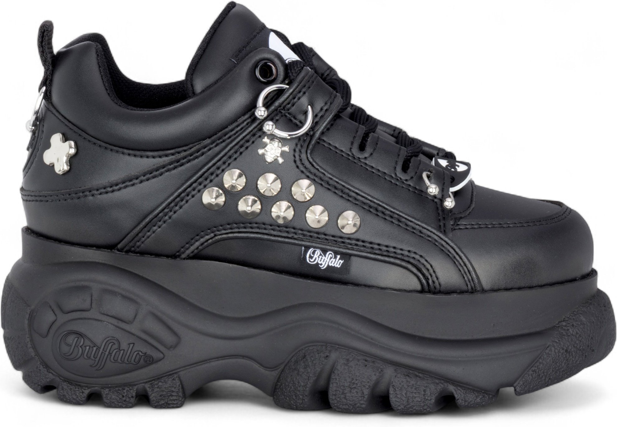 Buffalo Damen-Sneaker, schwarz, mit Nieten besetzt, klobige Plateausohle - 1339-14-PUNK