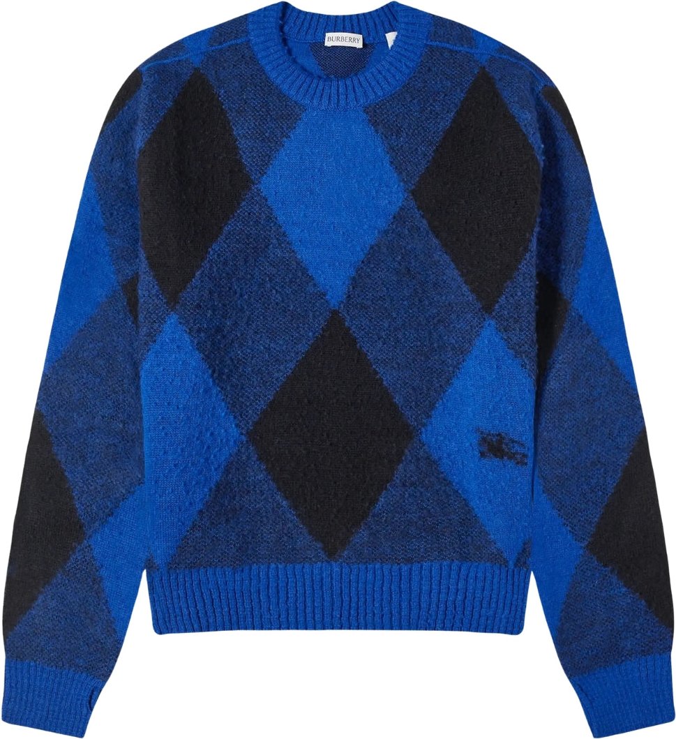 Thumbnail - Burberry - Blaues Sweatshirt mit Rundhalsausschnitt und großem Karomuster