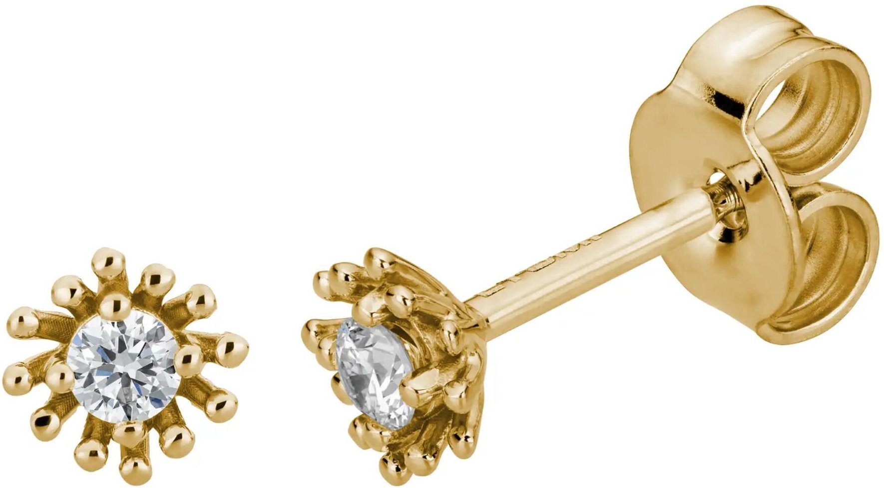 Lyomi Ohrstecker 585/- Gelbgold 2 synth. Diam. 0,09ct. florales Design