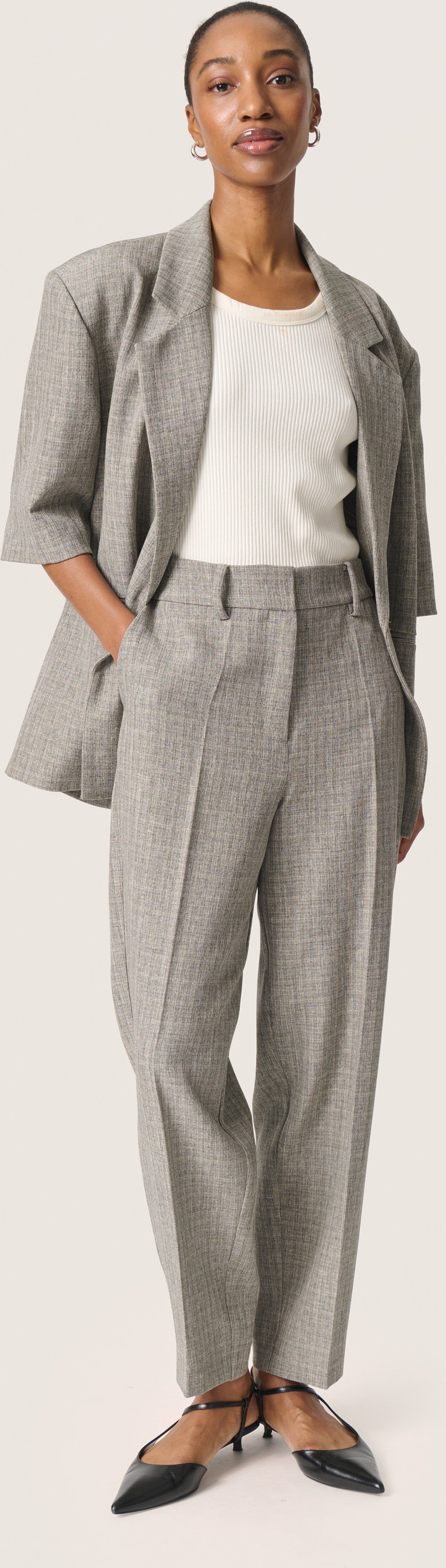 Thumbnail - Pants Suiting Gerade Passform Black melange suiting melange