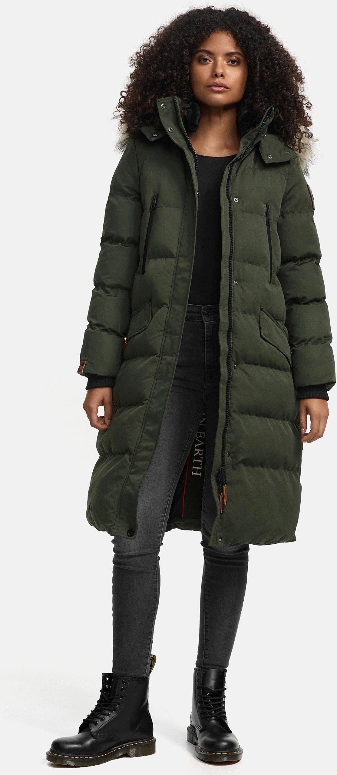 Marikoo Damen Winterjacke – Schneesternchen, lang mit Kapuze & Fellkragen