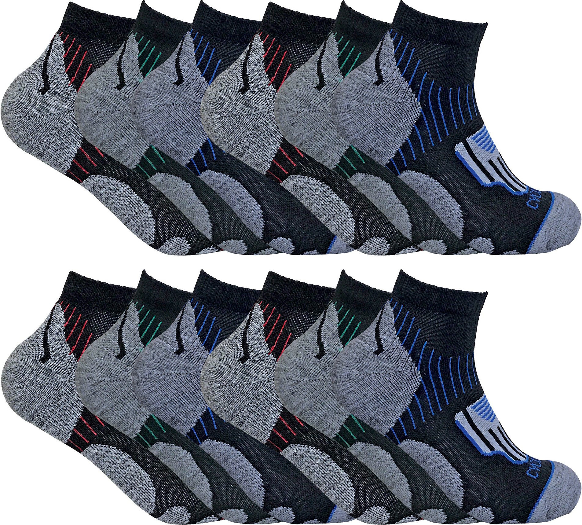 Thumbnail - 12 Paar Multipack Herren-Radsport-Socken | Sock Snob | Schwarze Low Cut Socken | Ideal für Laufen, Fitnessstudio & Sport...