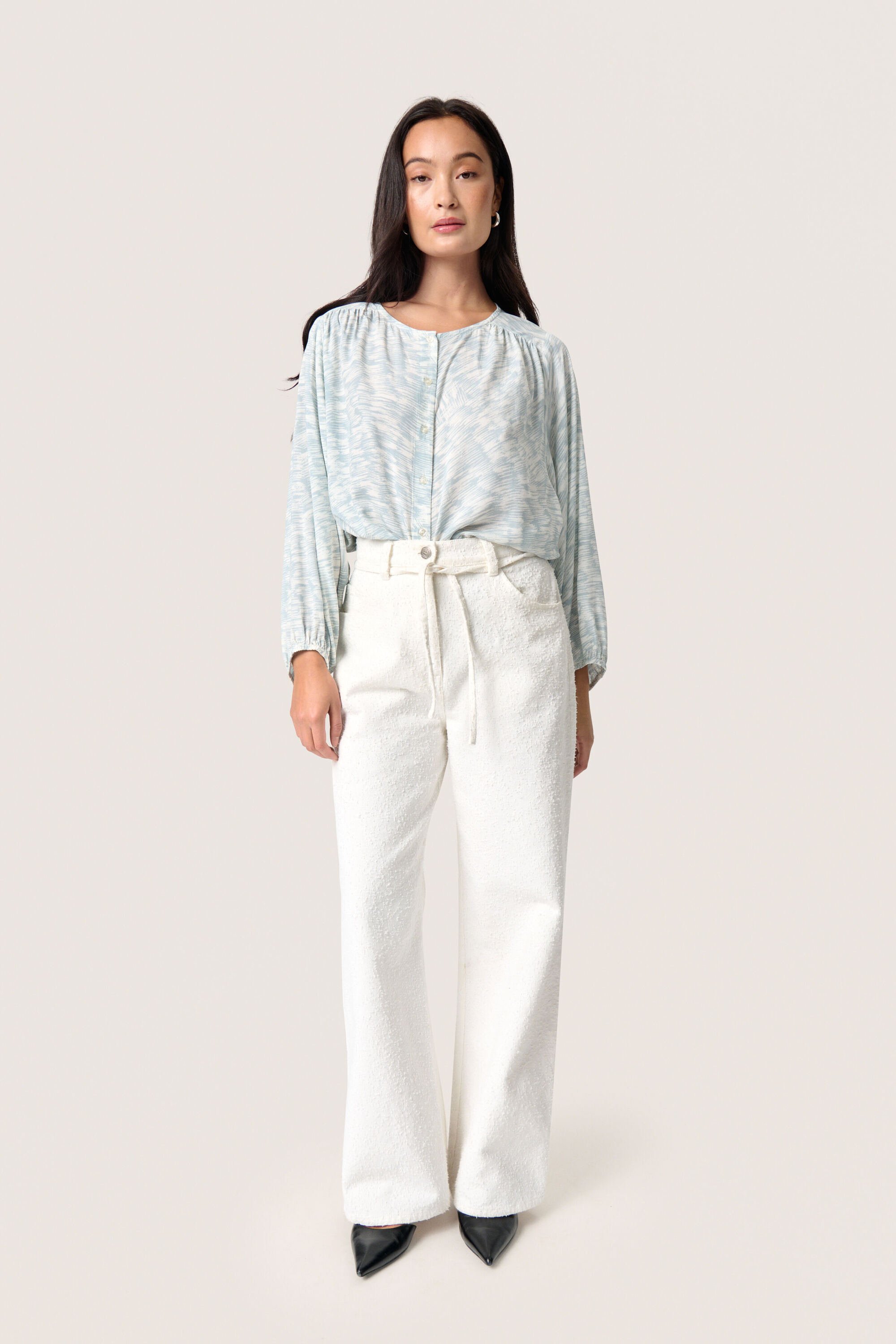 Langarm-Bluse Lockere Passform Silver Blue Stroke Print blue