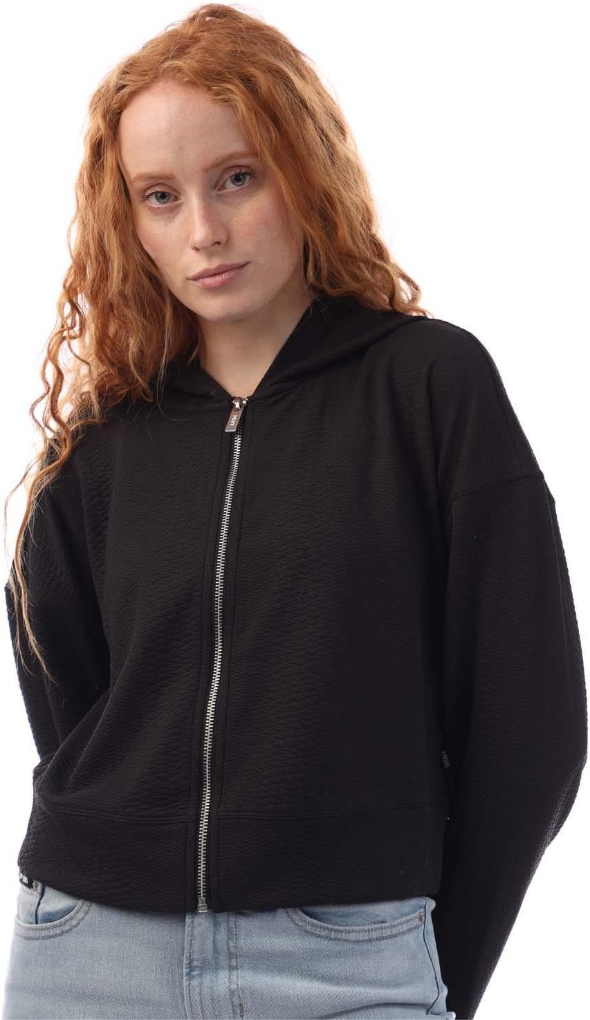 DKNY - Hoodie mit durchgehendem Reißverschluss für Damen, Jacquard (Schwarz)