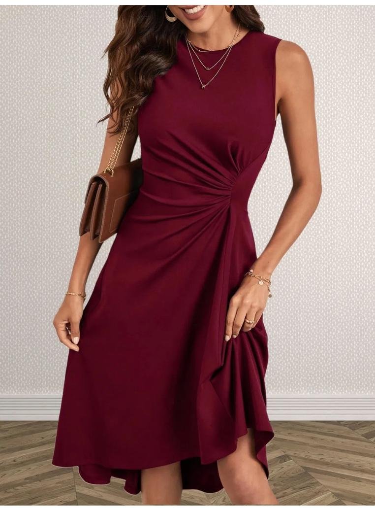 Thumbnail - Damen Raffung Rundhalsausschnitt Ärmeloses Kleid