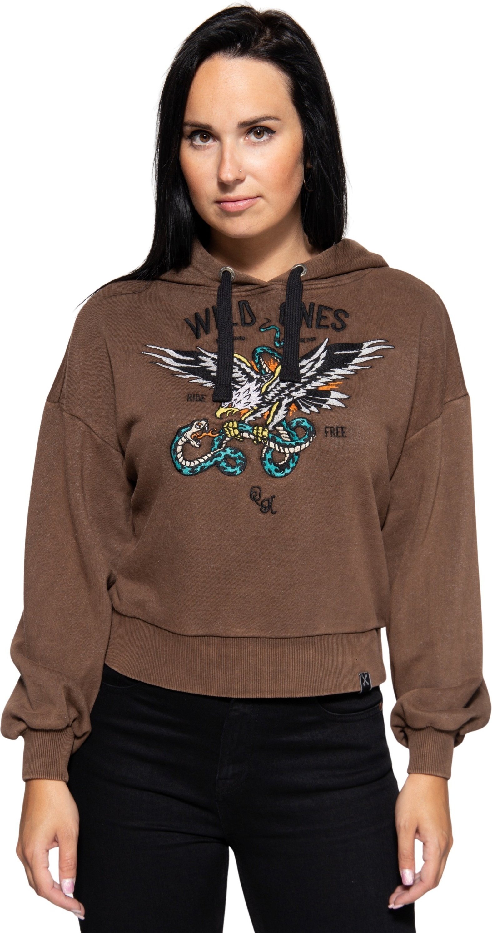 Thumbnail - Queen Kerosin Damen Hoodie Wild Ones Ride Free dunkelbraun