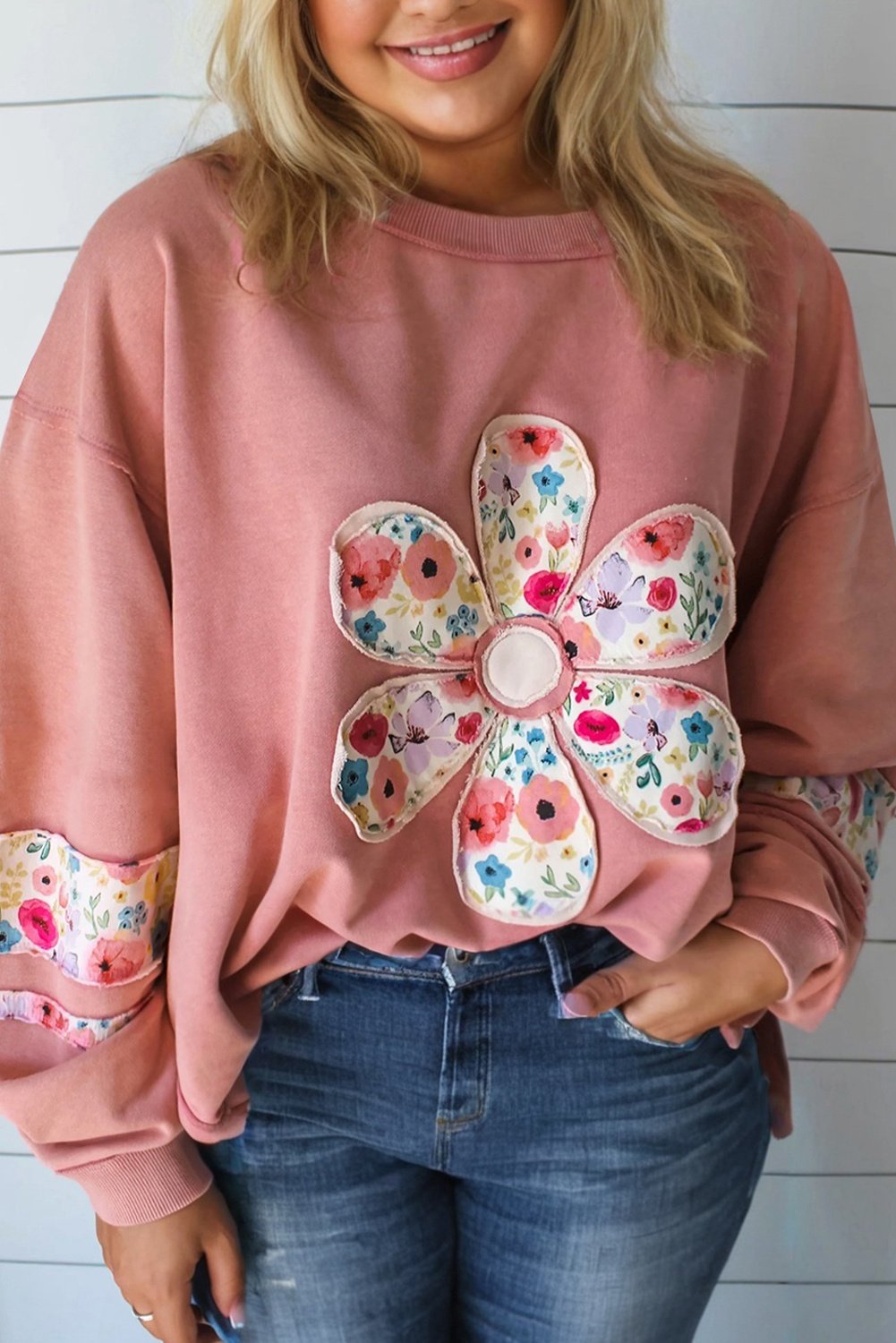 Blumenapplikation Sweatshirt