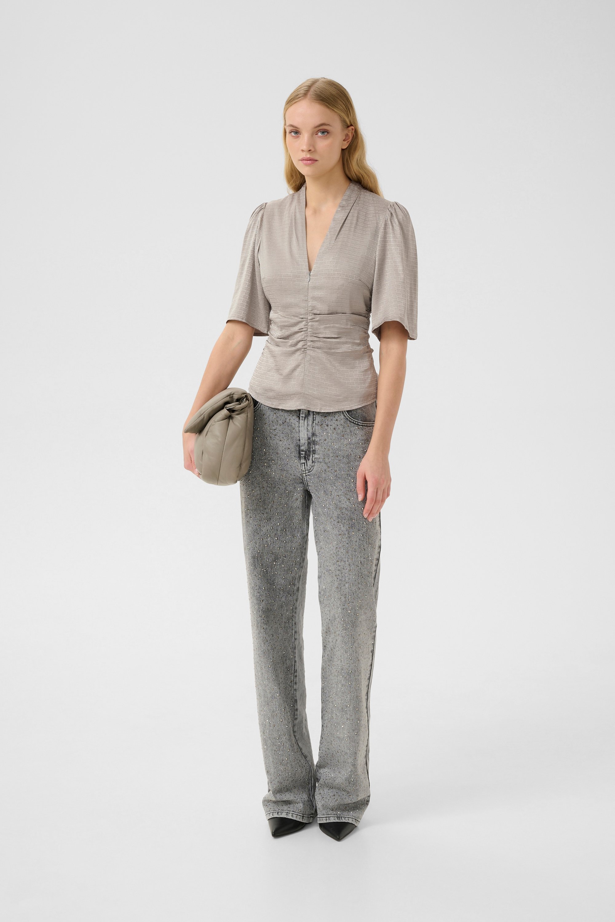 Thumbnail - Kurzarm-Bluse Slim fit light grey