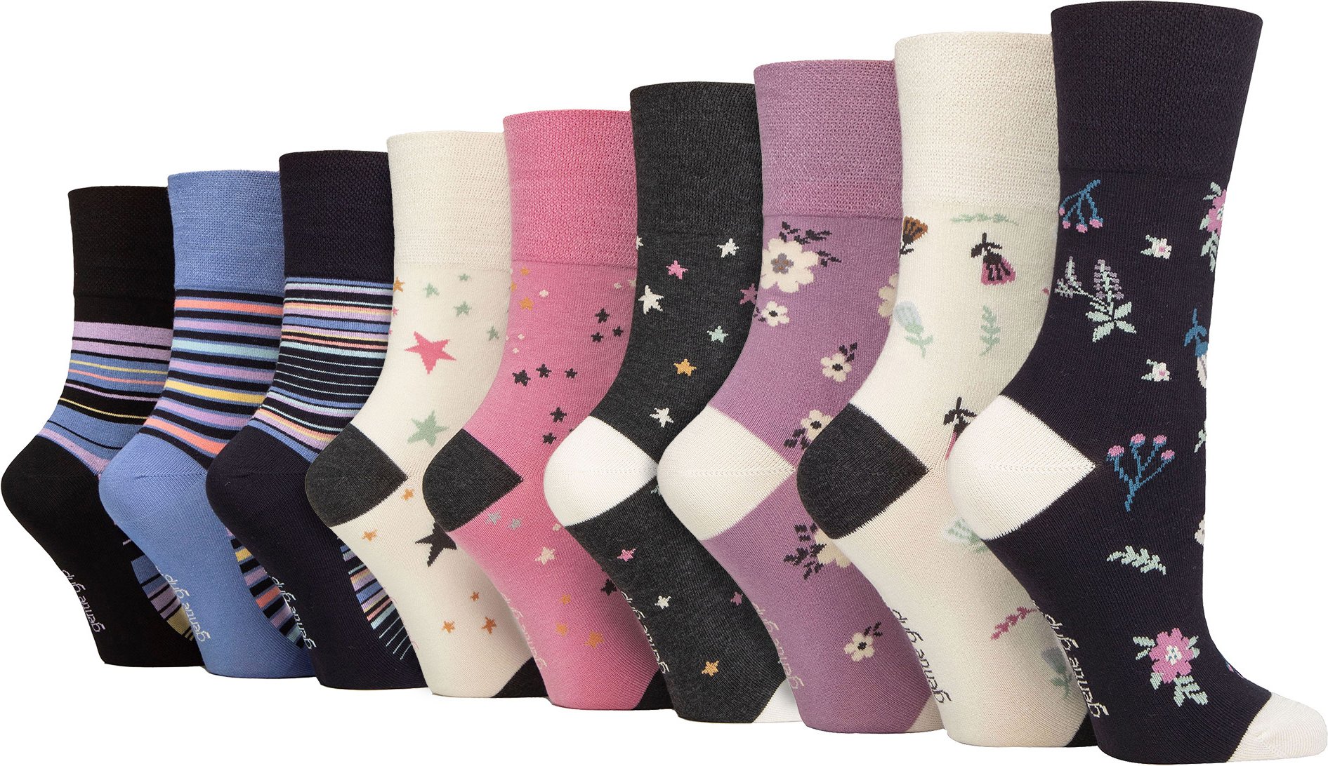9er-Pack Bambus-Socken Damen | Gentle Grip | Extra Wide Soft Top Non Elastic Socken - SOLRM404142