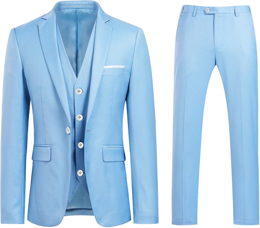 Stilvoller 3-teiliger hellblauer Slim Fit Anzug