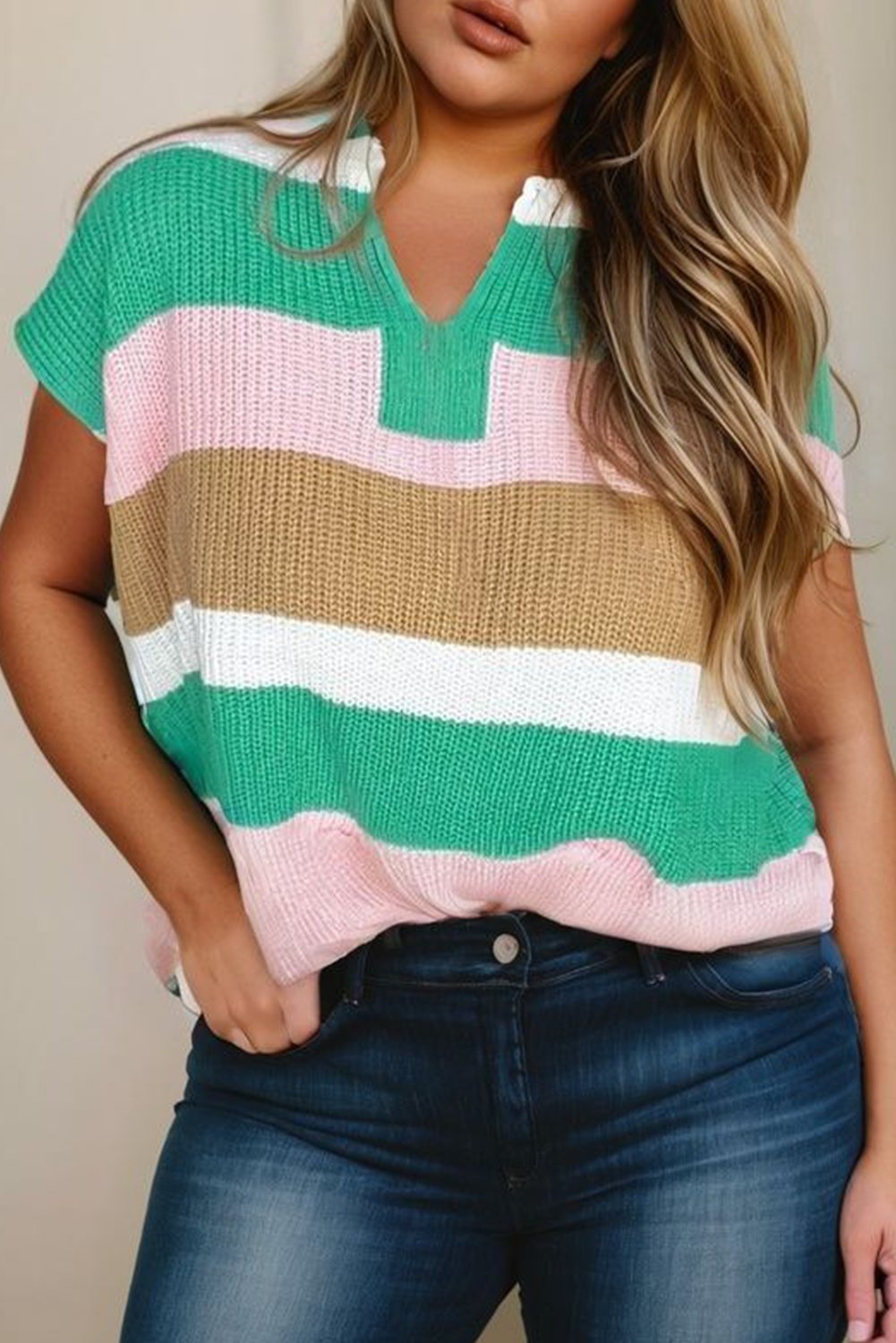 Gestreifter Kurzarm-Stricktop