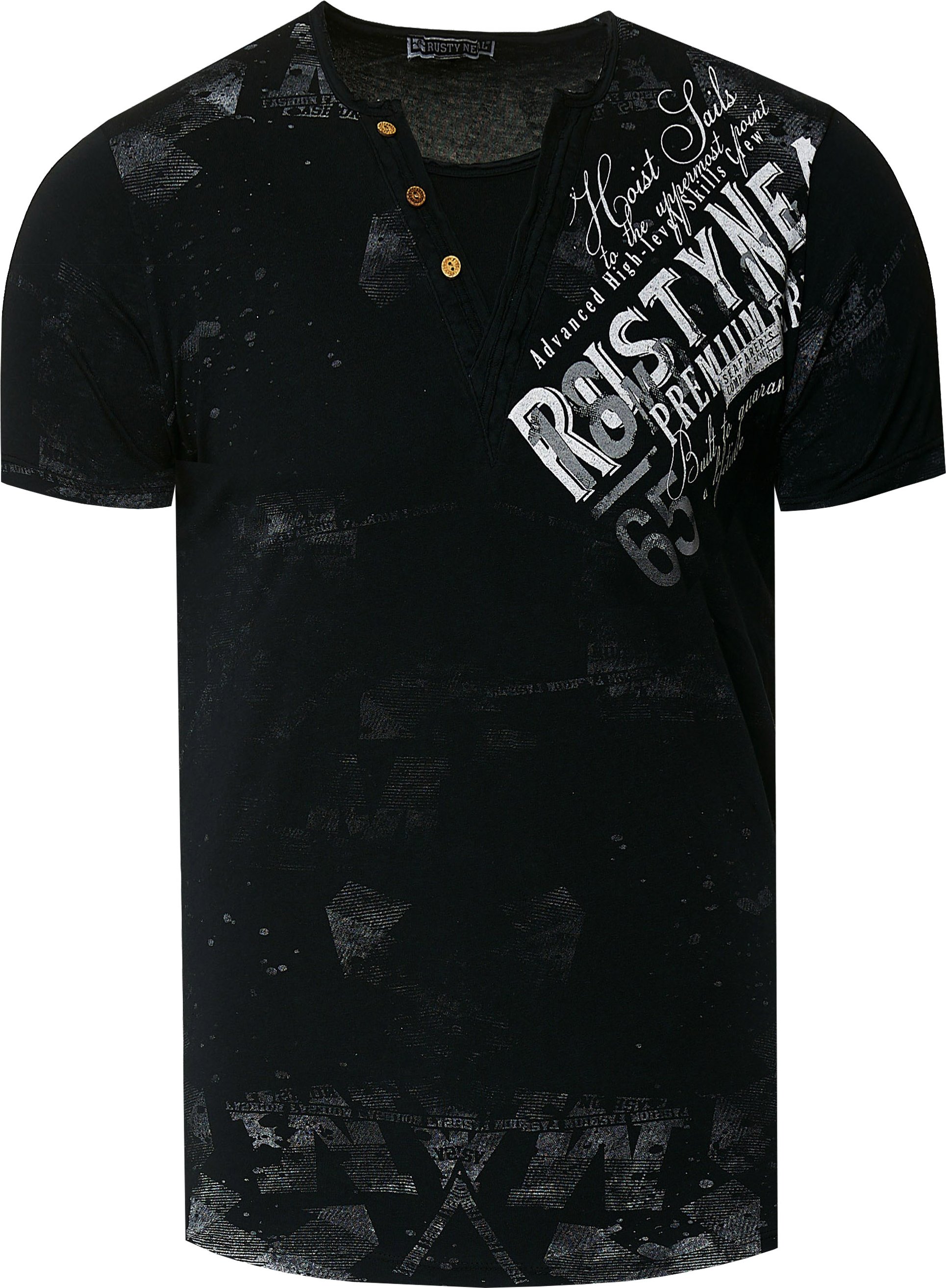 V-Neck T-Shirt Verwaschen mit Seitlichem Logo Print