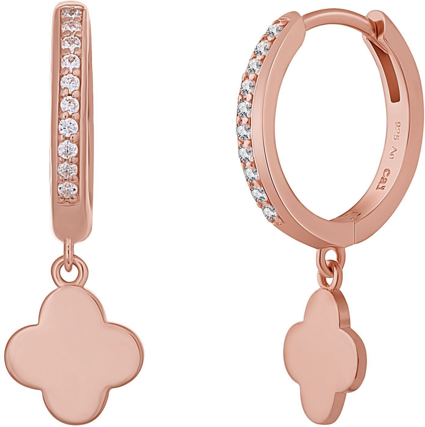 cai Creolen 925 Sterling Silber rosé vergoldet Kleeblatt Zirkonia