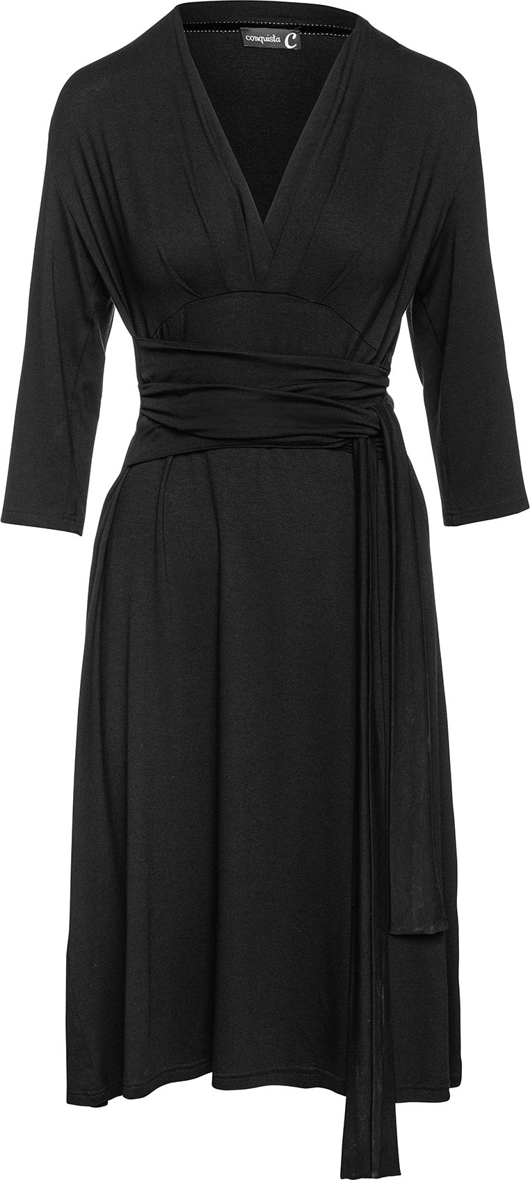 Thumbnail - Schwarzes Empire-Linienkleid mit Gürtel