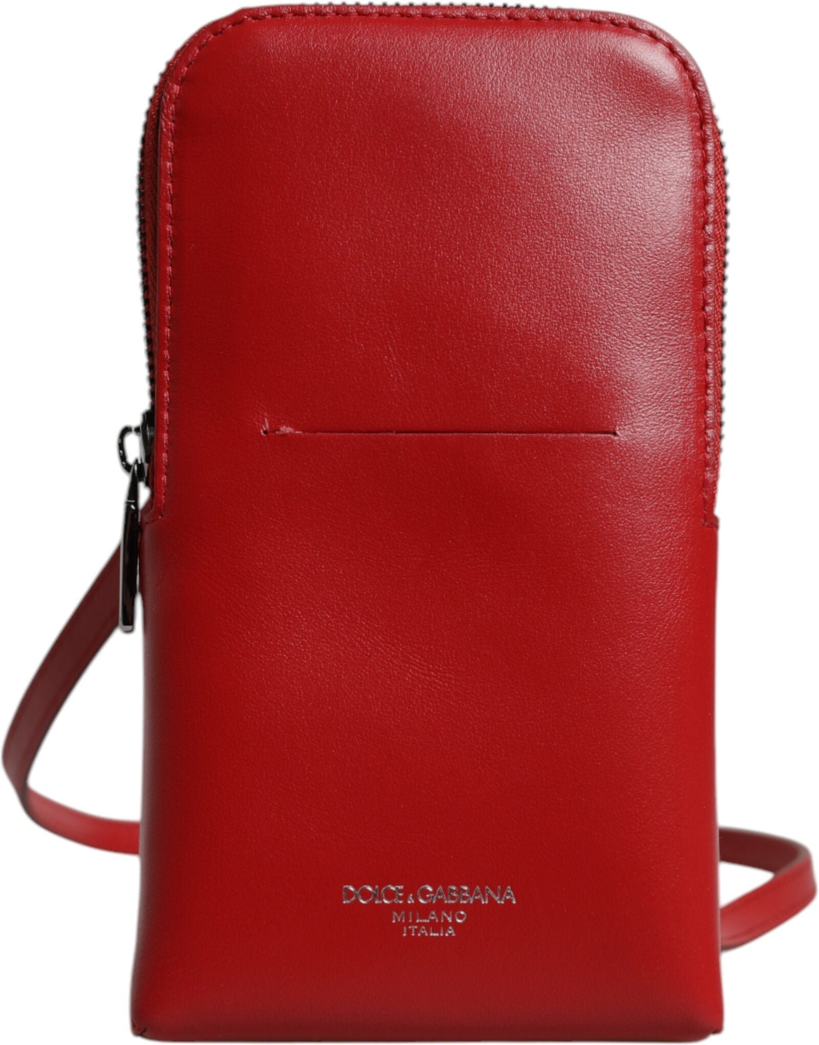 Dolce & Gabbana Rote Leder-Handytasche mit Umhängeriemen und Halsband