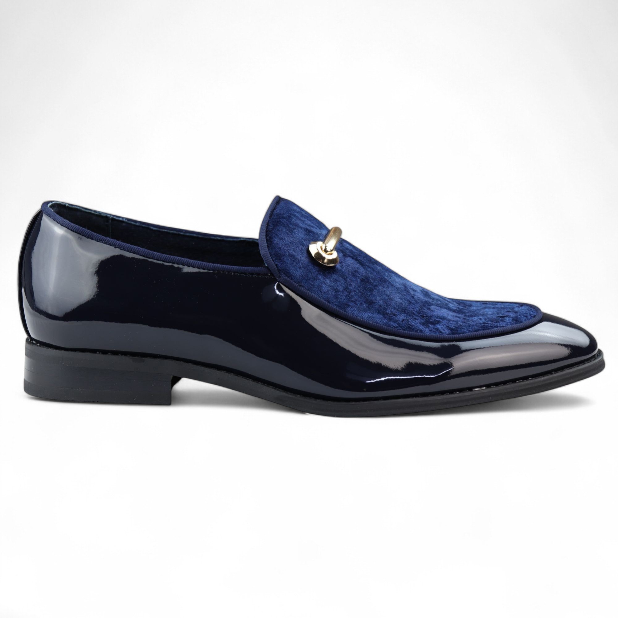 Elegante blaue Slipper für Herren mit Lederfutter und Samt-Schlupfschuhen