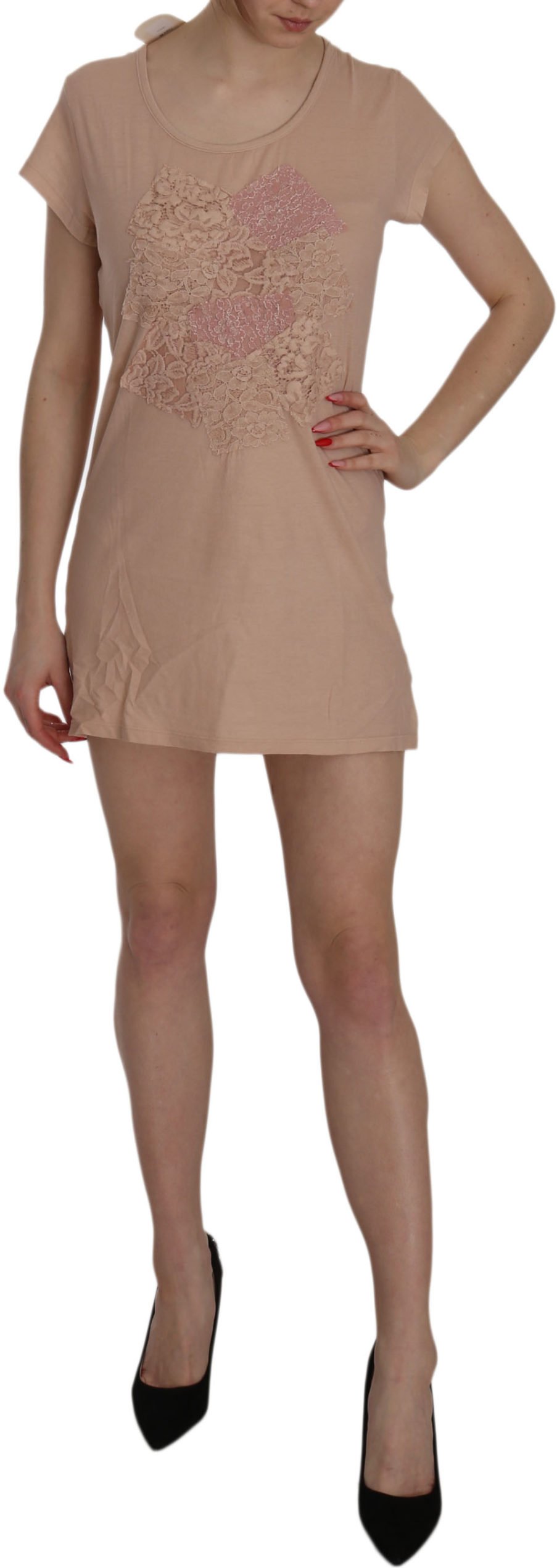 PINK MEMORIES Pinke Spitzenkurzarm-Shift-Mini-Kleid