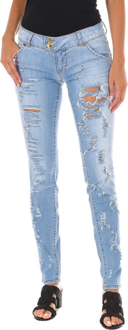 Lange Denim-Hose getragen und zerrissen Wirkung 10DBF0094 Frau