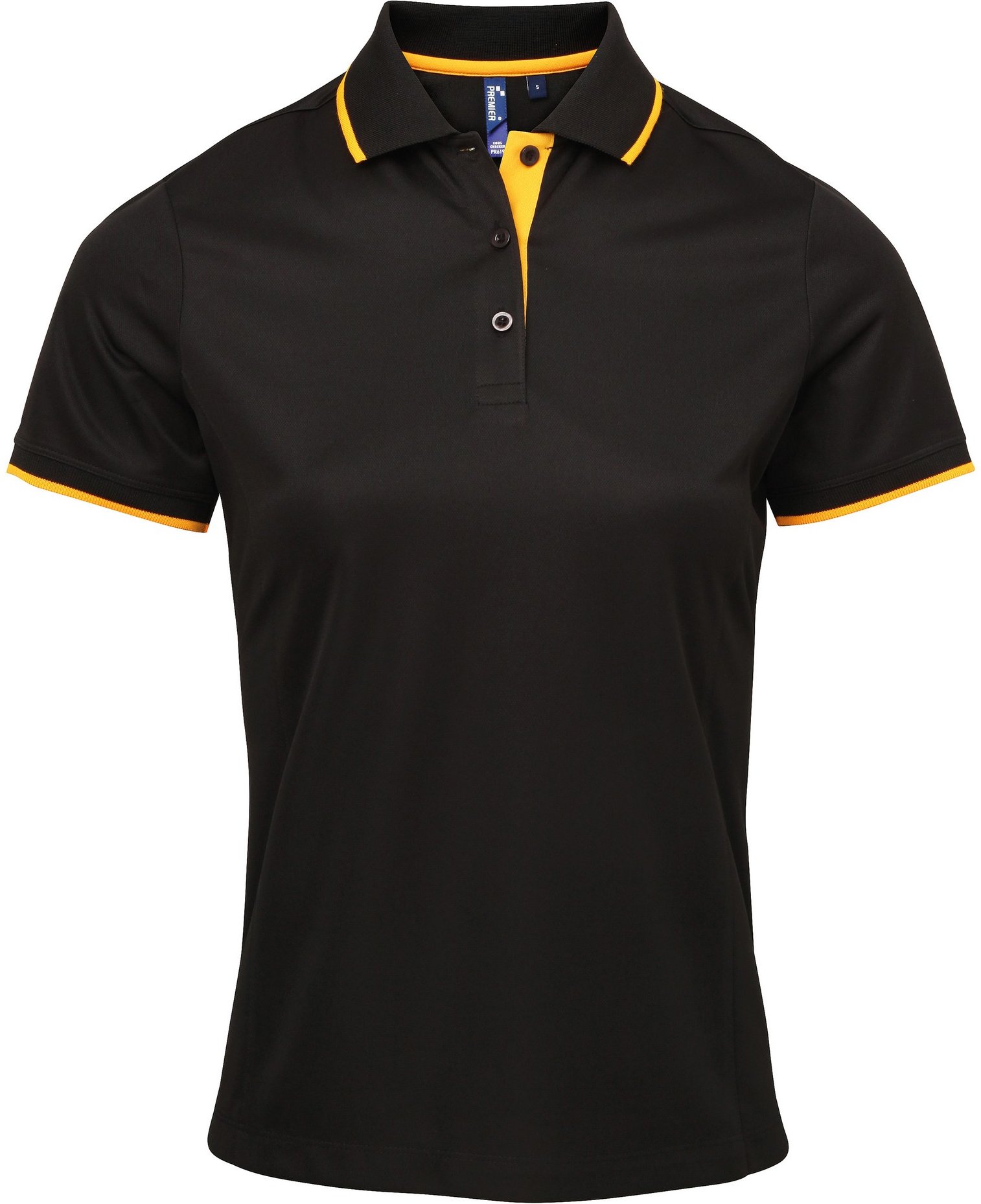 Premier Womens/Ladies Contrast Coolchecker Polo Shirt (Schwarz/Sonnenblume)