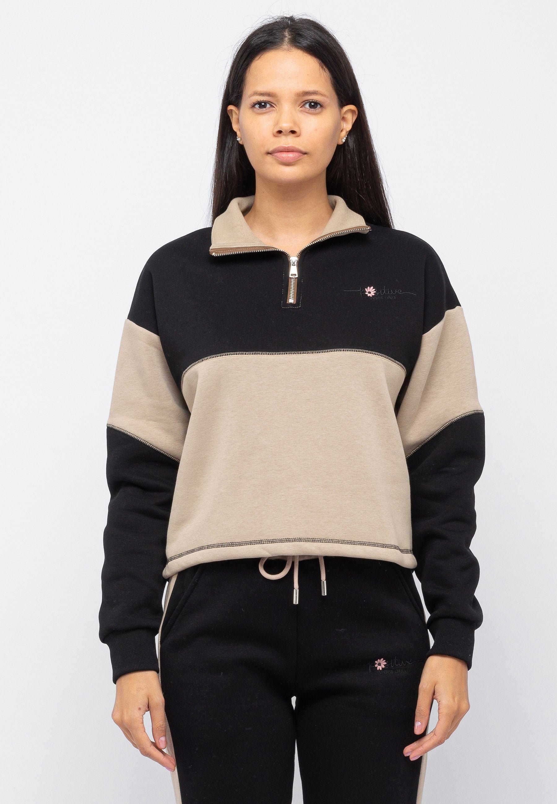 Tom Barron Damen-Trainingsanzug-Set mit halbem Reißverschluss und Blumenstickerei