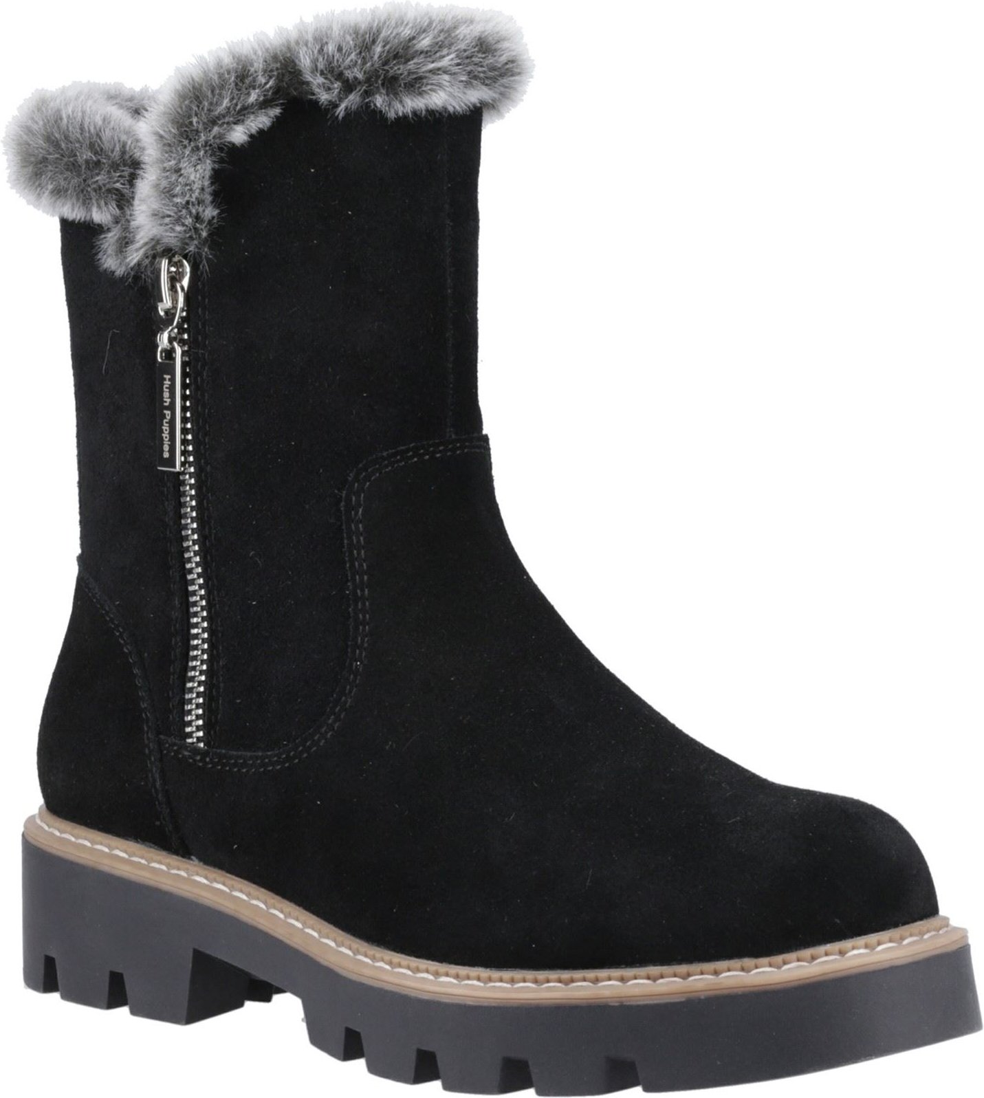 Hush Puppies Ambre Damen Stiefel aus schwarzem Wildleder für den Winter bis zur Mitte der Wade