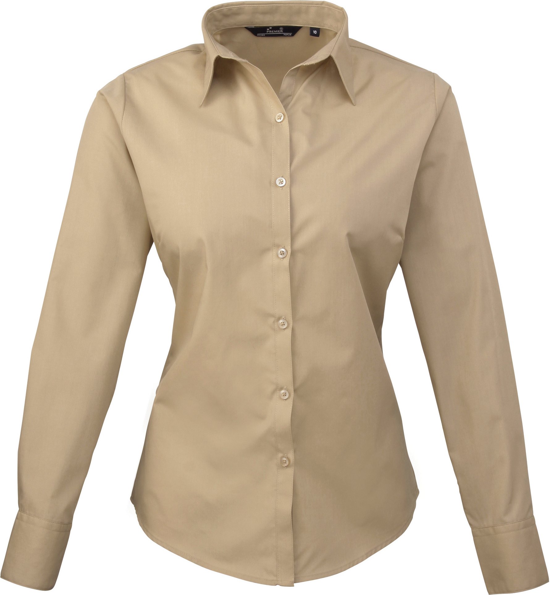 Premier Damen Popeline Bluse / Arbeitshemd, langärmlig (Khaki)