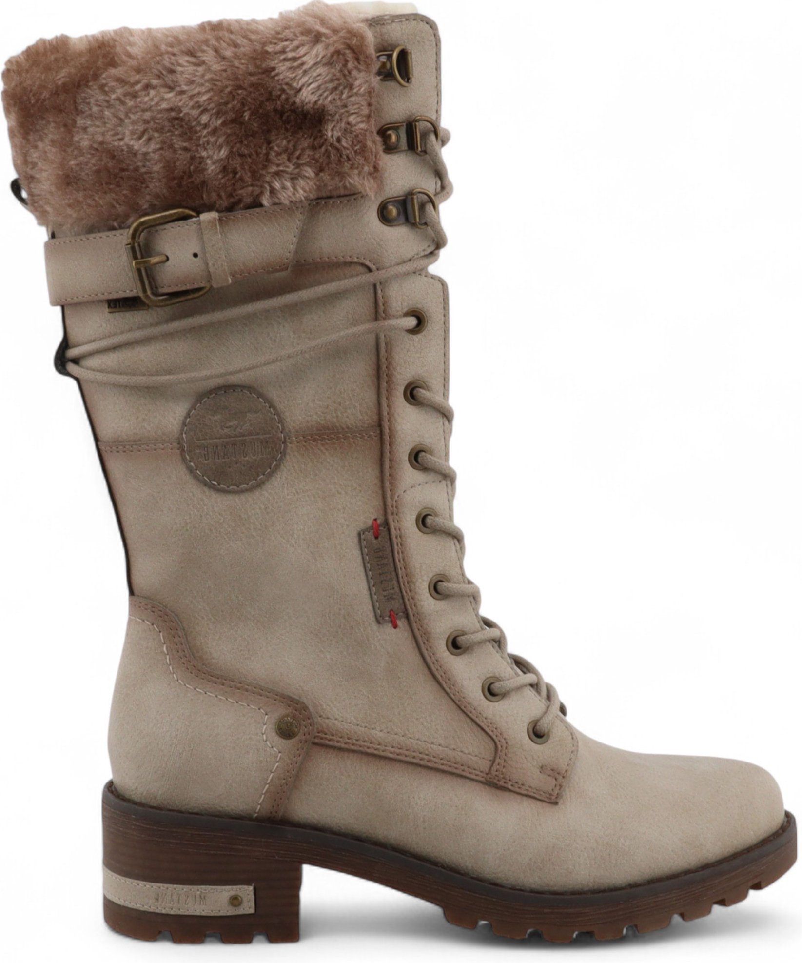 Mustang Damen Winter-Kampfstiefel aus Kunstfell in Off-White mit halbhoher Wade