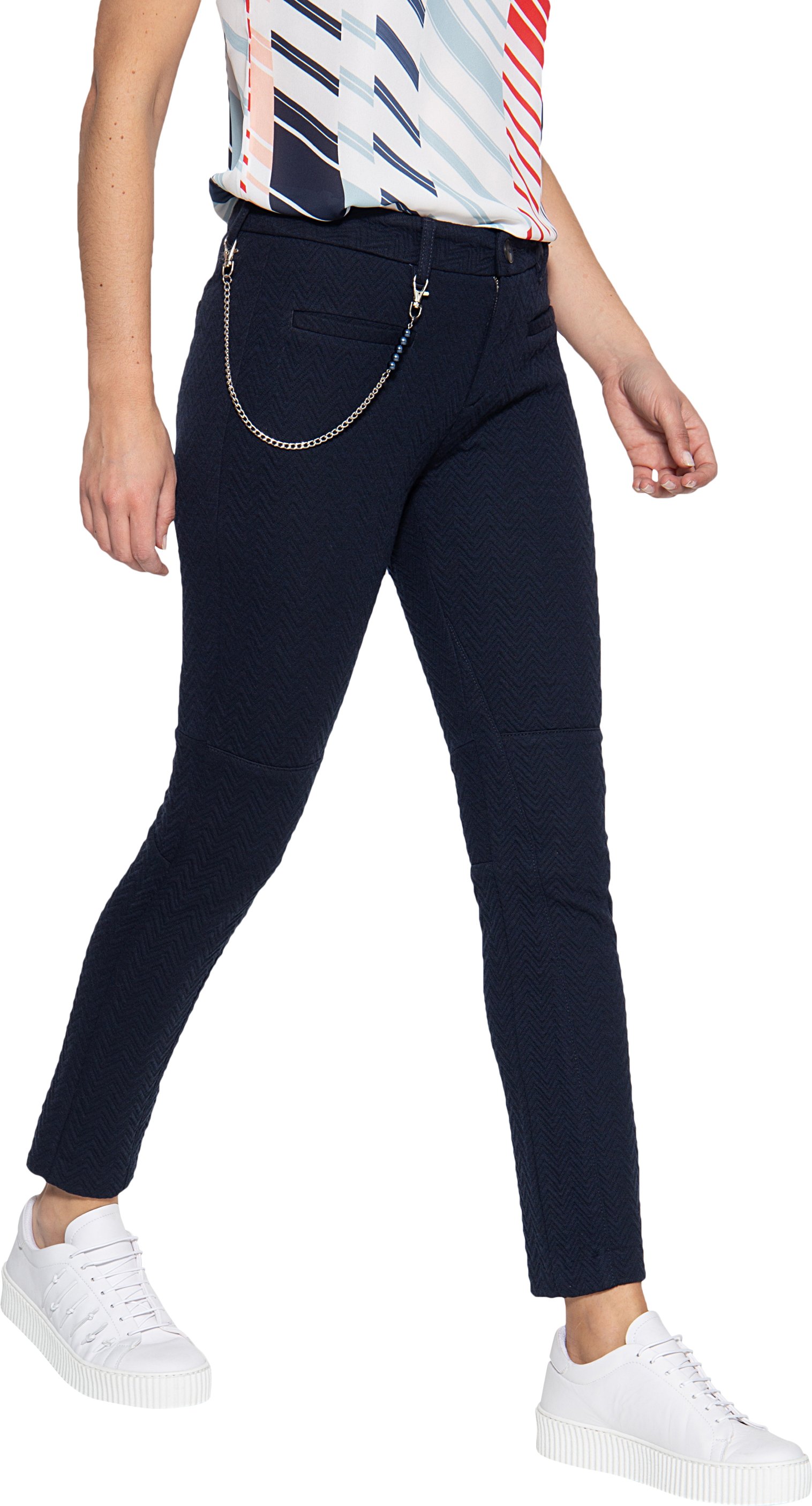 Amor, Truth & Trust Damen Chino Hose aus Maschenware mit Strukturmuster Valeria navy