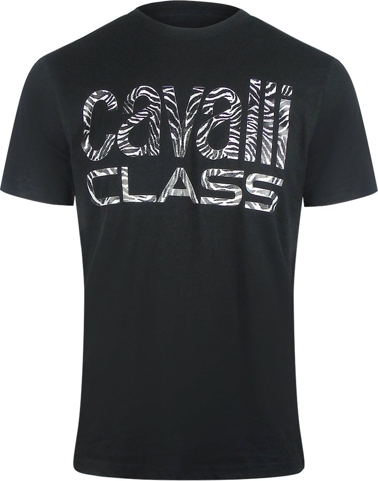 Cavalli Class - Schwarzes T-shirt Mit Auffälligem Zebra-print