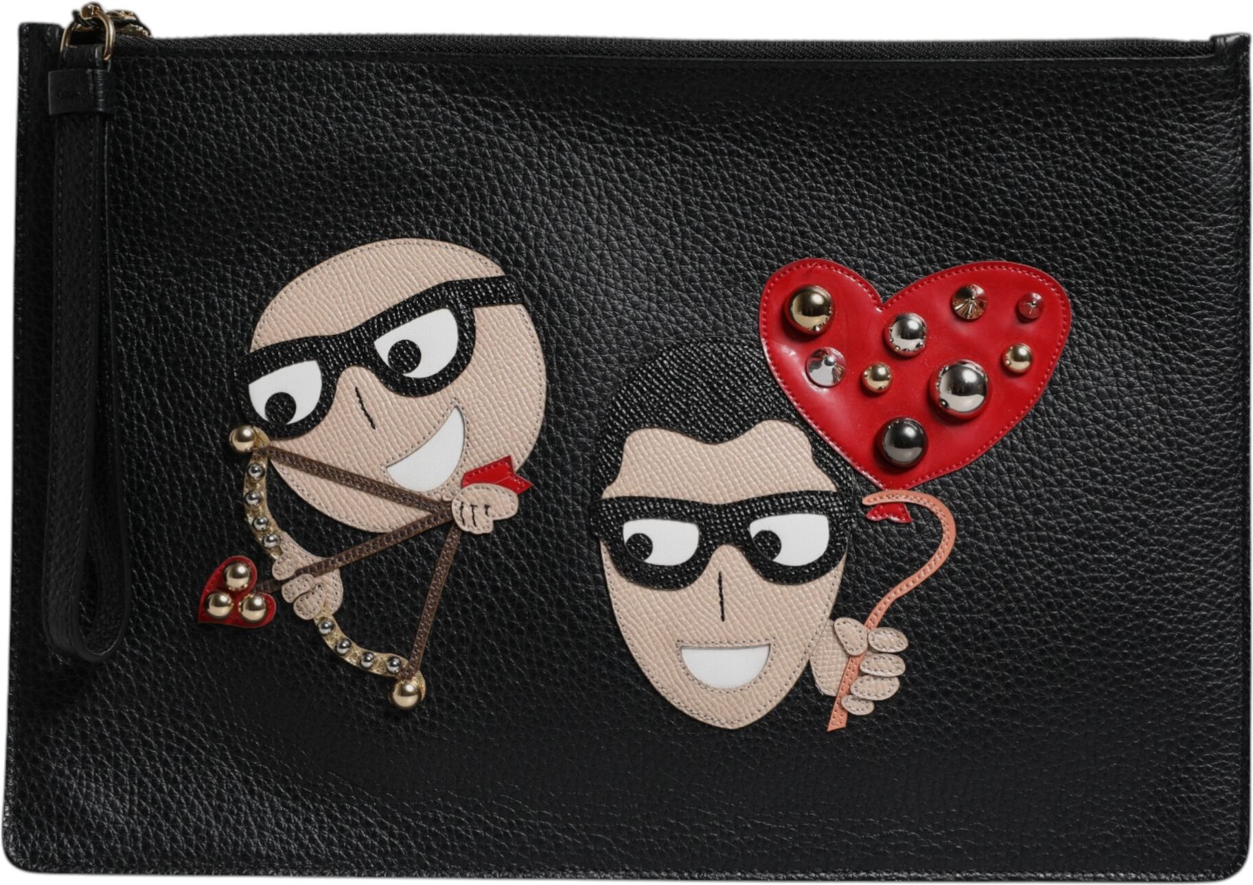 Schwarze #DGFamily Veredelte Leder-Clutch Tasche