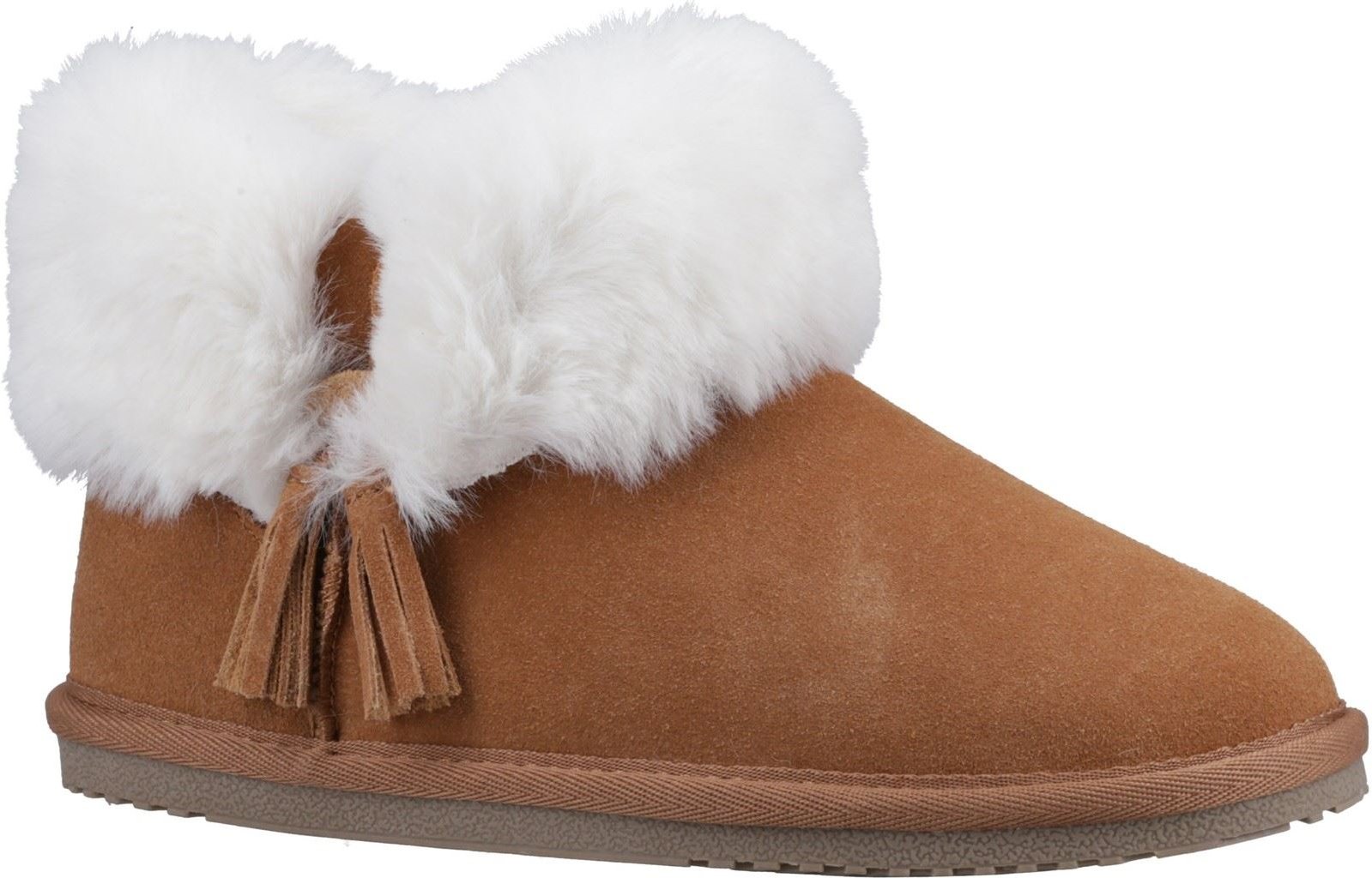 Hush Puppies Ayana Wildleder und Kunstfell Damen Tan Hausschuhe