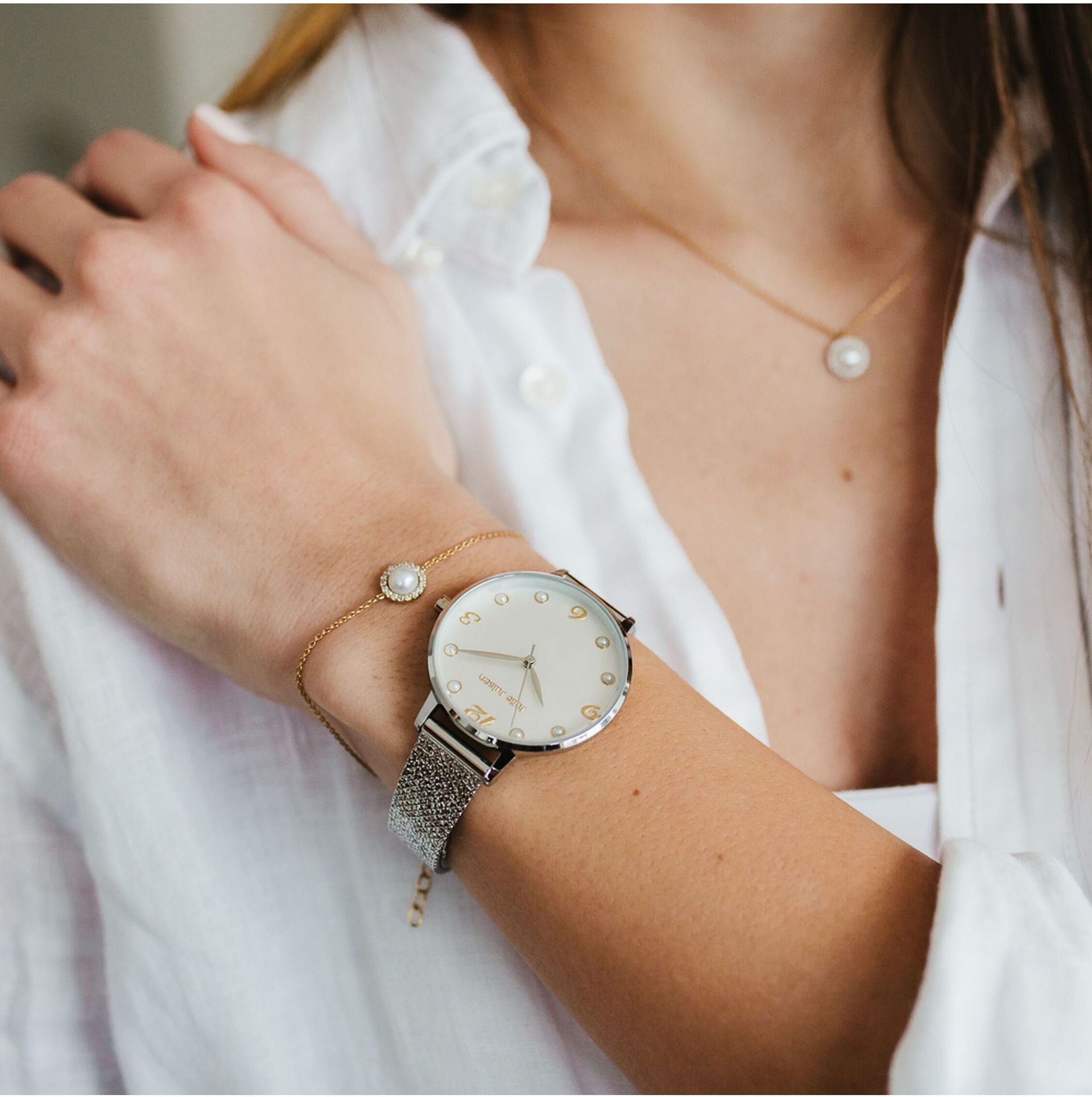 Julie Julsen Armband 925/- Sterling Silber vergoldet Perle und Zirkonia
