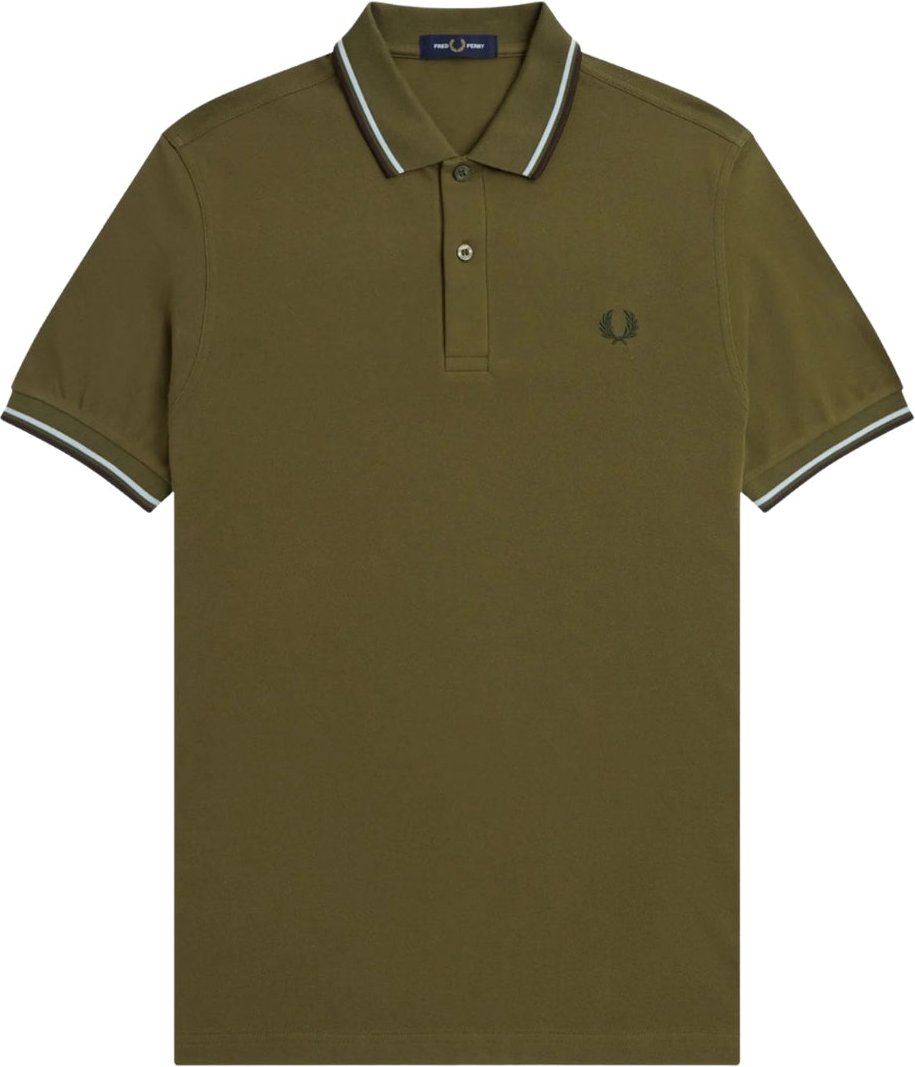Fred Perry Braunes Polo-Shirt mit Twin Tipped Kragen in Dunkelgrün