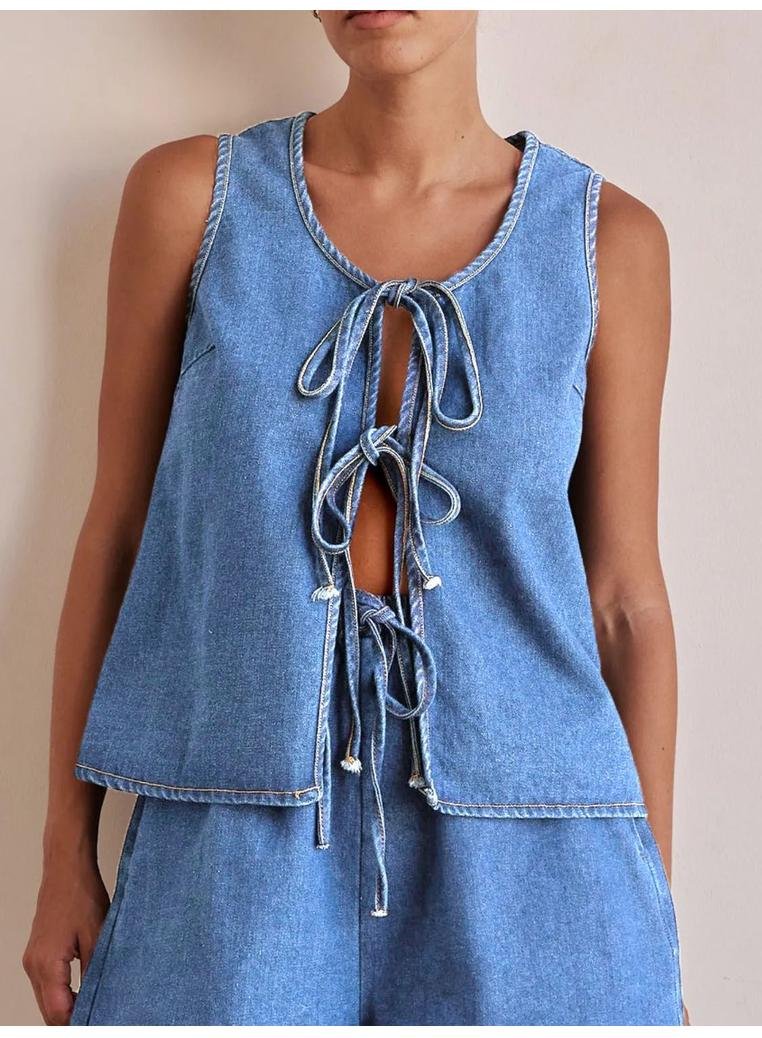 Thumbnail - Damen Denim Weste mit Knotenfront