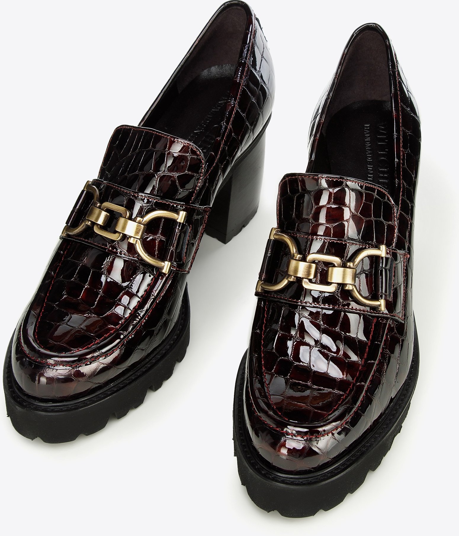 Wittchen Damen-Pumps aus Lackleder, Krokodilmuster mit Schnalle, Burgunderrot
